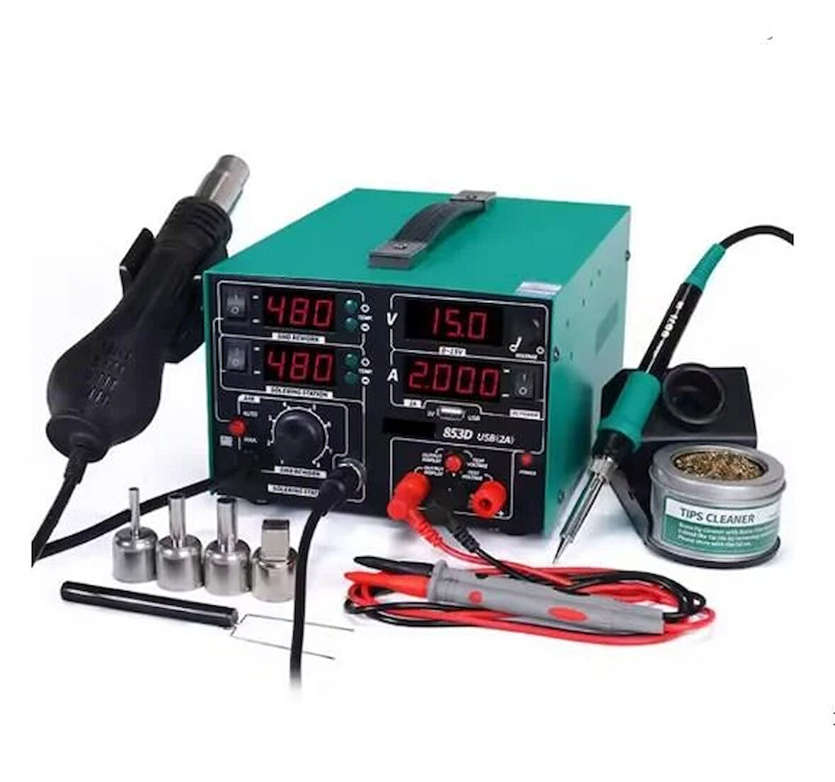 Luxury,3in1 5A Güç Kaynağı, Üflemeli Sıcak Hava ve Lehimleme İstasyonu Prolink  P-53 D5A