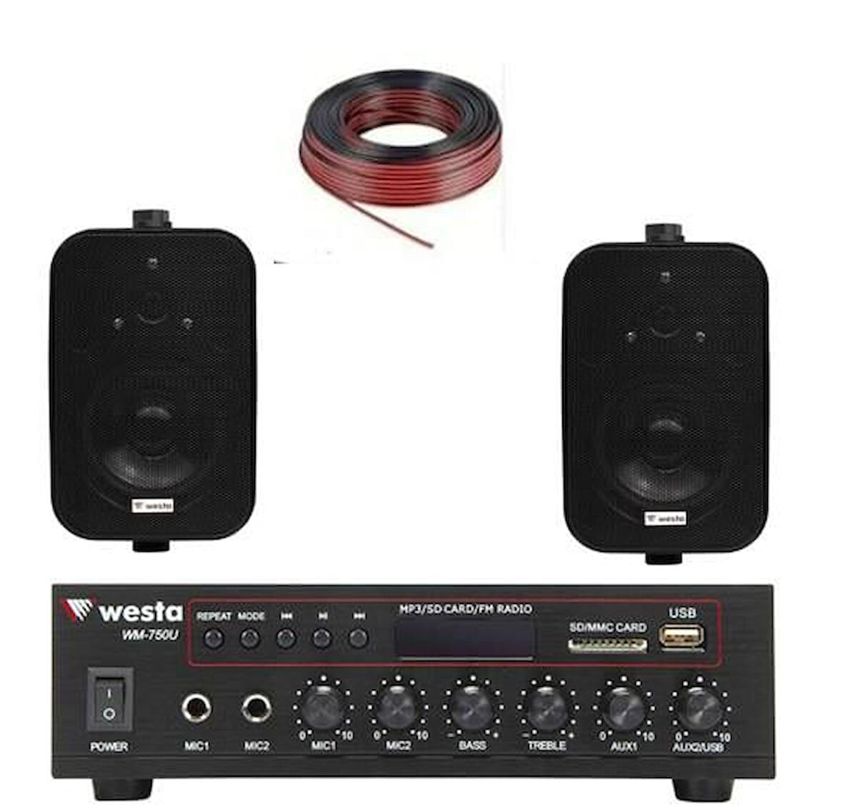 2 Hoparlör Masaj Salonu Ses Sistemi, Cafe Ses Sistemi, Spa Ses Sistemi, Hoparlör ve Amfi Hazır Set PRO