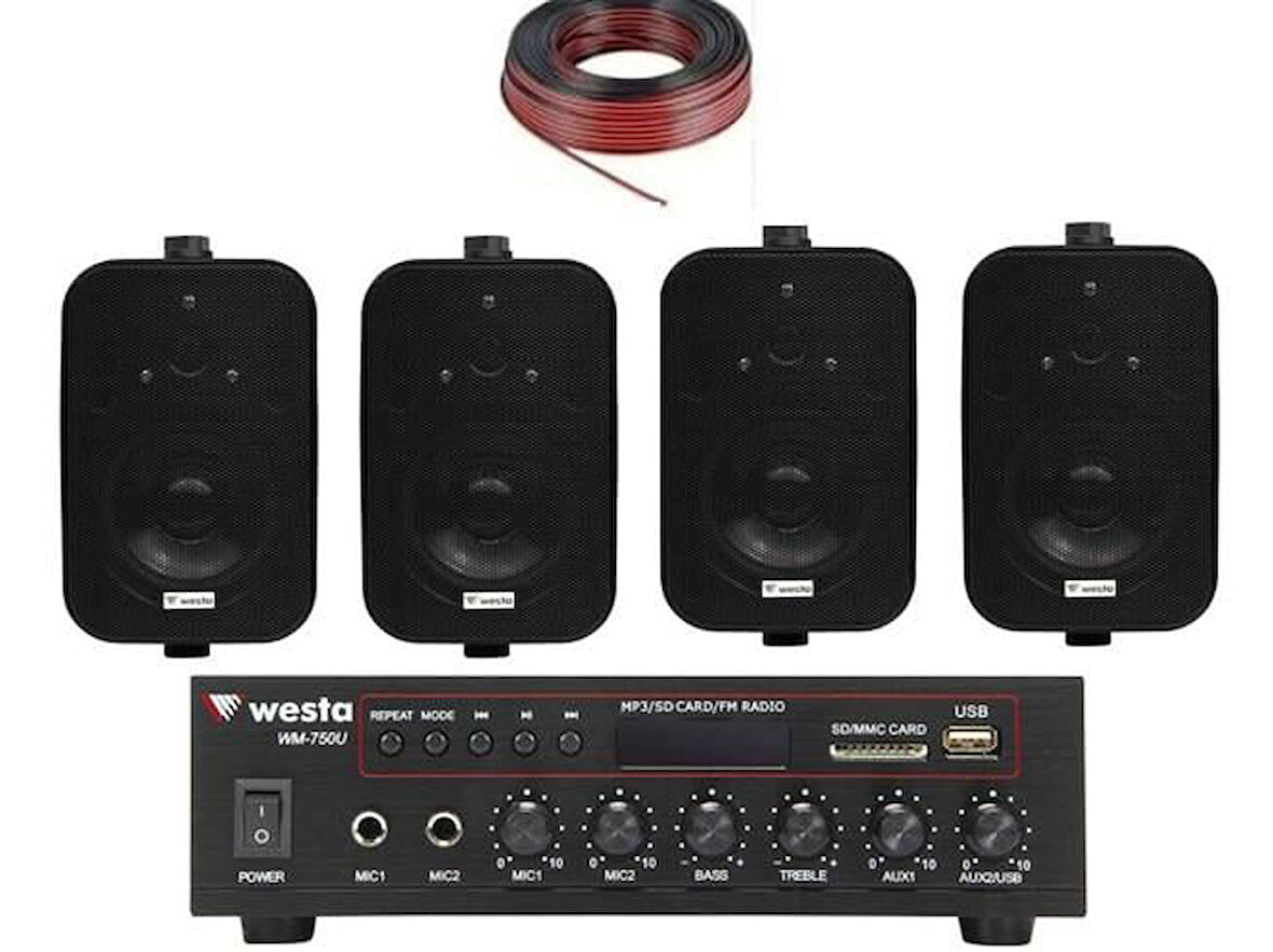 4 Hoparlör Masaj Salonu Ses Sistemi, Cafe Ses Sistemi, Spa Ses Sistemi, Hoparlör ve Amfi Hazır Set PRO 