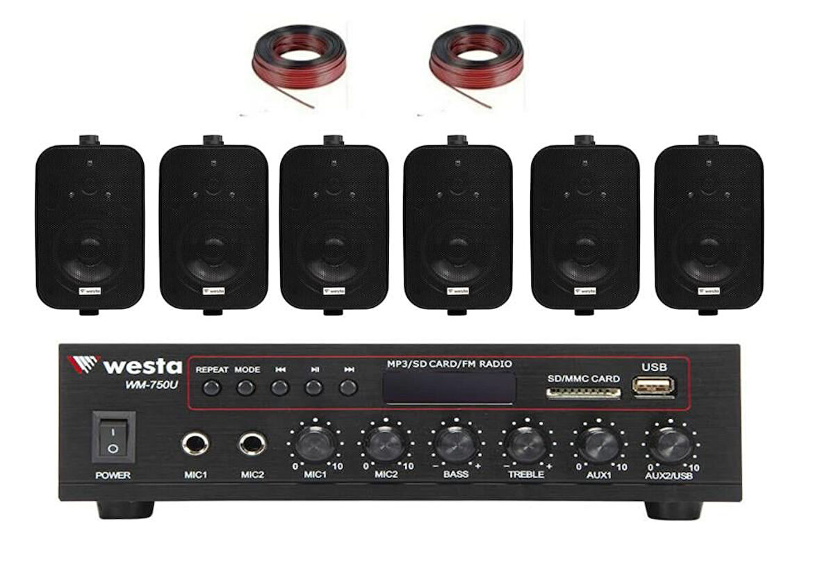 6 Hoparlör Masaj Salonu Ses Sistemi, Cafe Ses Sistemi, Spa Ses Sistemi, Hoparlör ve Amfi Hazır Set PRO 