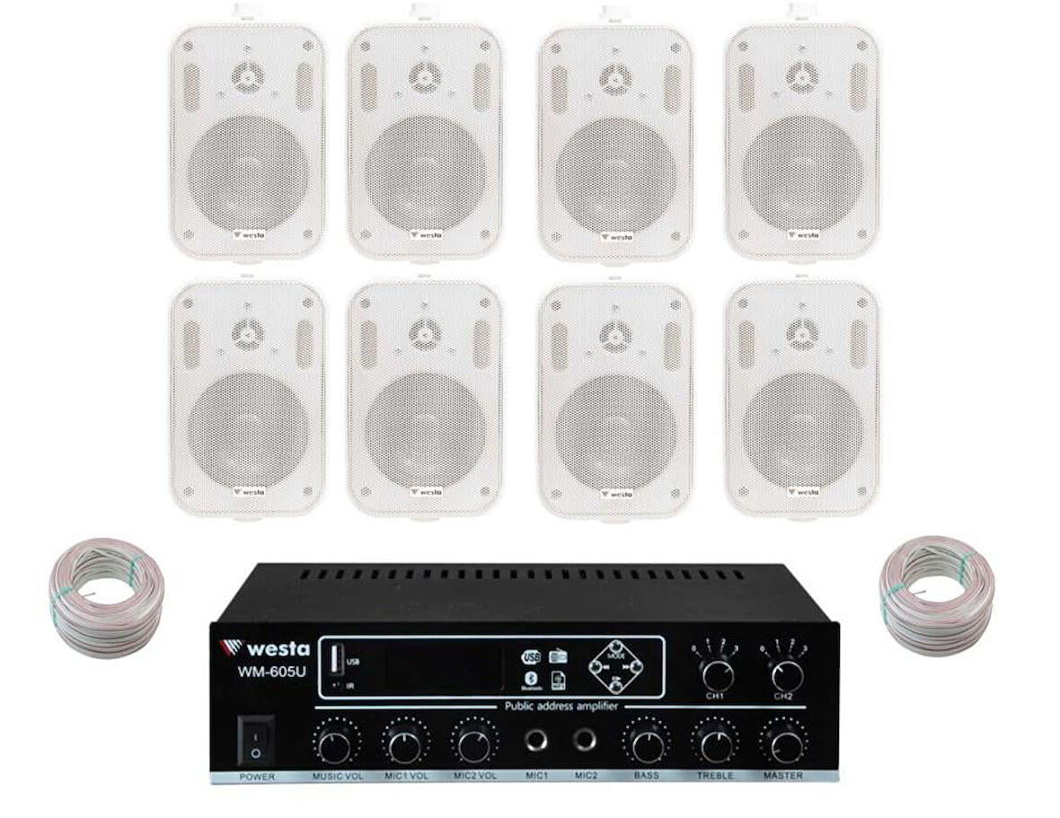8 Hoparlör Masaj Salonu Ses Sistemi, Cafe Ses Sistemi, Spa Ses Sistemi, Hoparlör ve Amfi Hazır Set PRO 