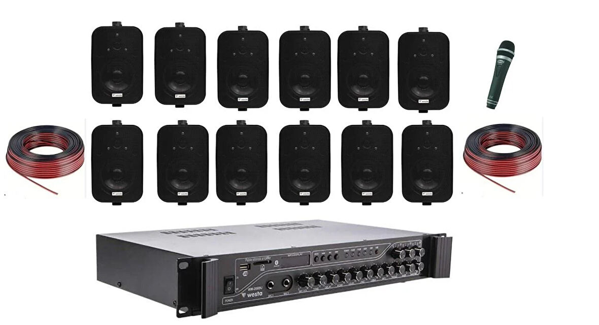 12 Hoparlör Masaj Salonu, Cafe, Okul Ses Sistemi, Spa Ses Sistemi, Hoparlör ve Amfi Hazır Set PRO Kreş Anakolu Ses Sistemi