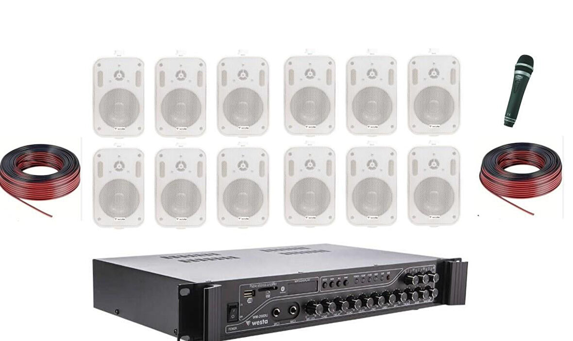 12 Hoparlör Masaj Salonu, Cafe, Okul Ses Sistemi, Spa Ses Sistemi, Hoparlör ve Amfi Hazır Set PRO Kreş Anakolu Ses Sistemi Beyaz