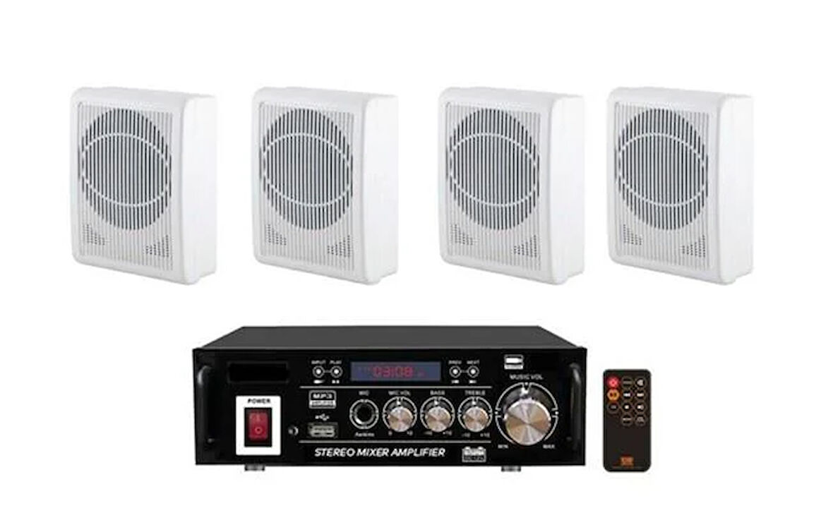 4 Adet Duvar Hoparlörlü Masaj Salonu Ses Sistemi, SPA Ses Sistemi , Hoparlör ve Amfi Hazır Set Eko Seri