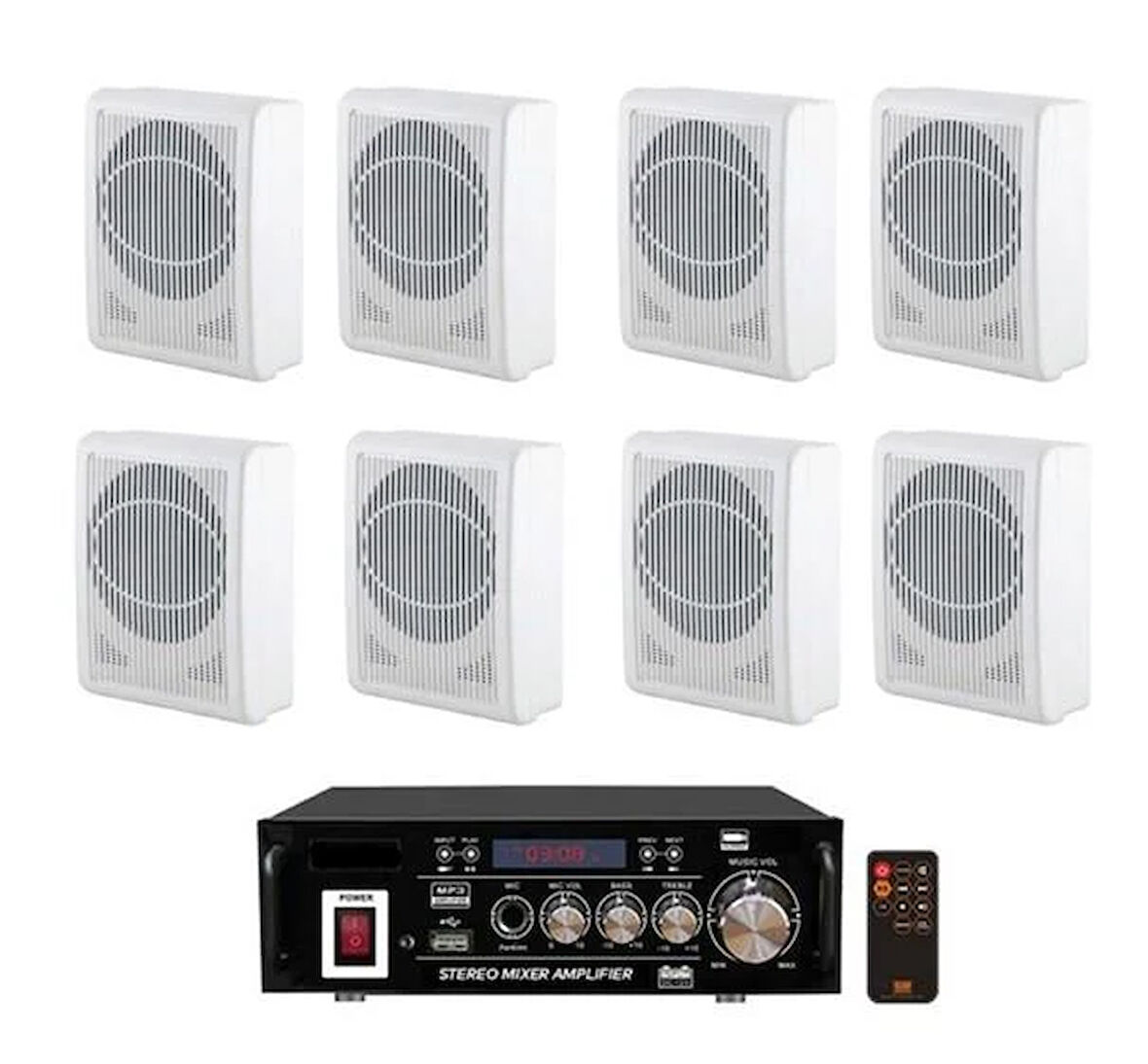 8 Adet Duvar Hoparlörlü Masaj Salonu Ses Sistemi, SPA Ses Sistemi , Hoparlör ve Amfi Hazır Set Eko Seri