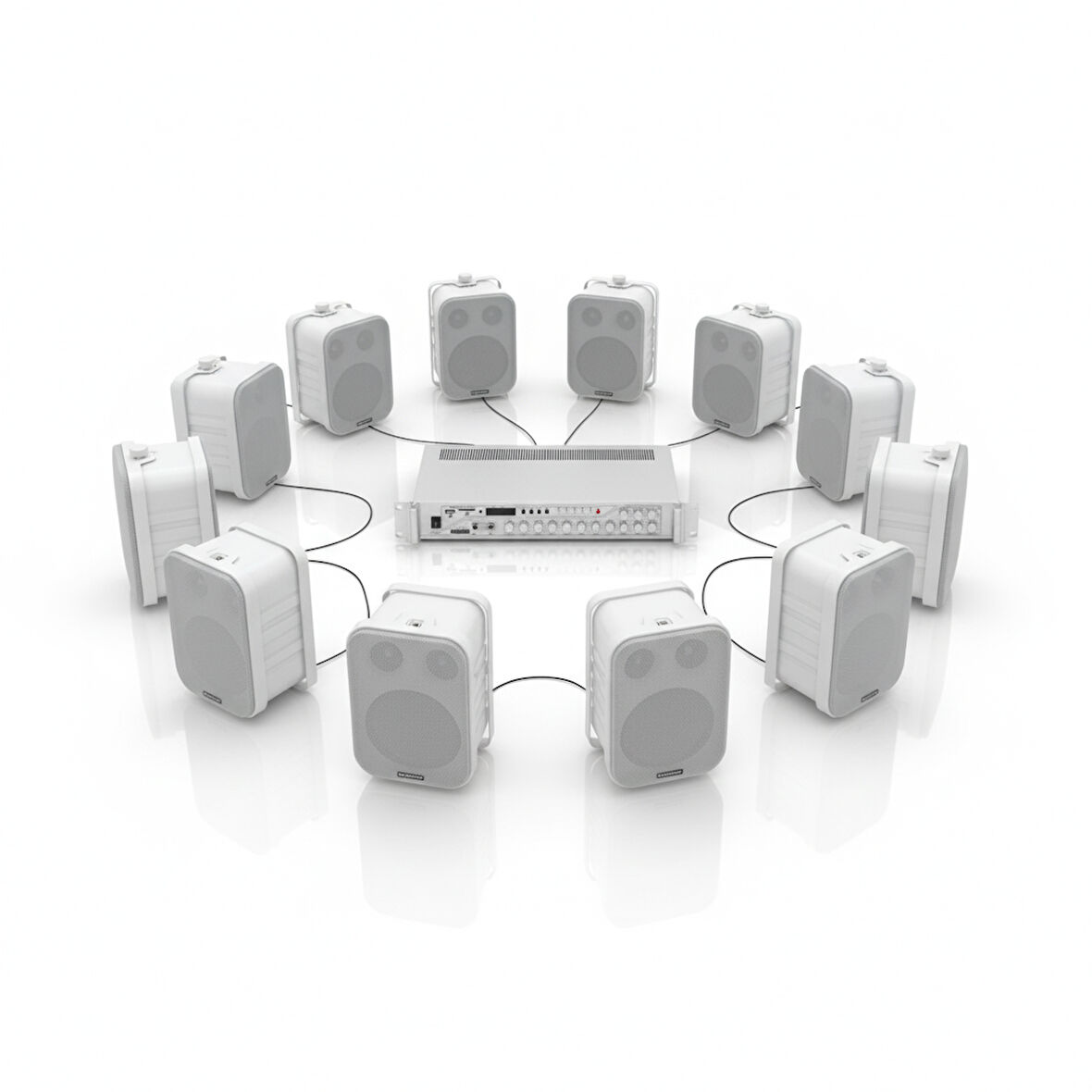 Beyaz Renk 12 adet Hoparlör 1 Adet Anfi , Masaj Salanu, Spa, Hamam, Cafe, Mağaza Ses Sistemi