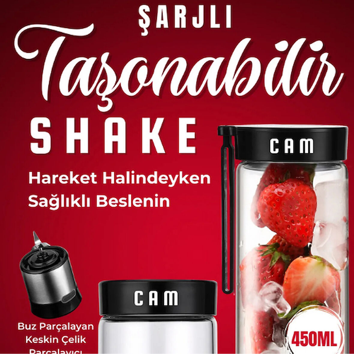 450 ml + 380 ml bardak ile beraber Taşınabilir Şarj Edilebilir Kişişel Blender Bıçaklı Buz Kırıcı
