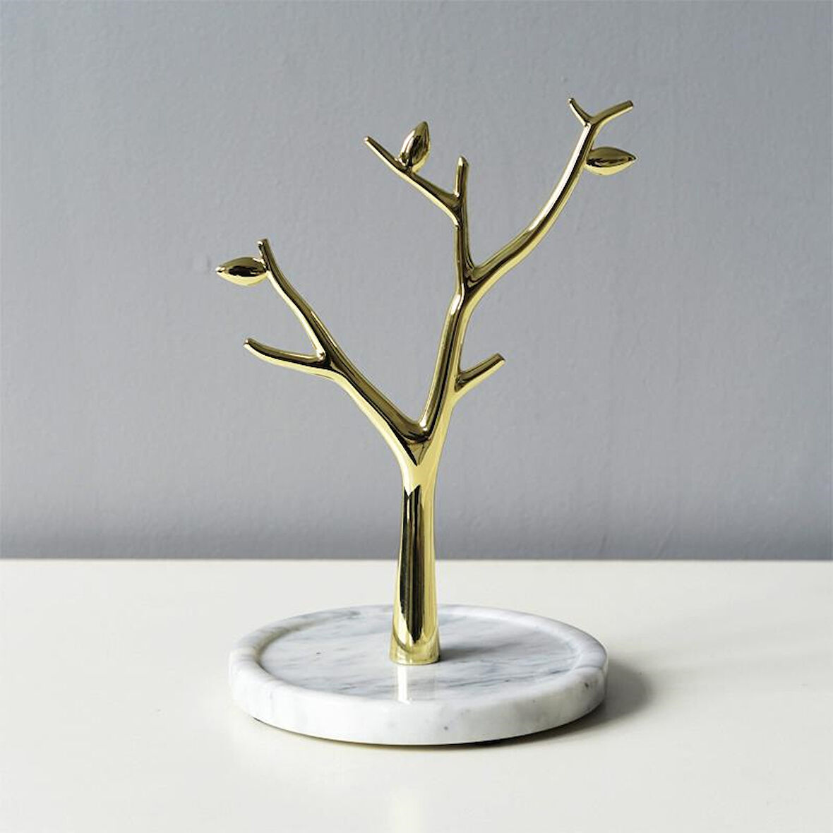 Gerçek Mermer Tabanlı Ağaç Motifinde Dekoratif Takı, Küpe, Kolye, Bilezik Askılığı