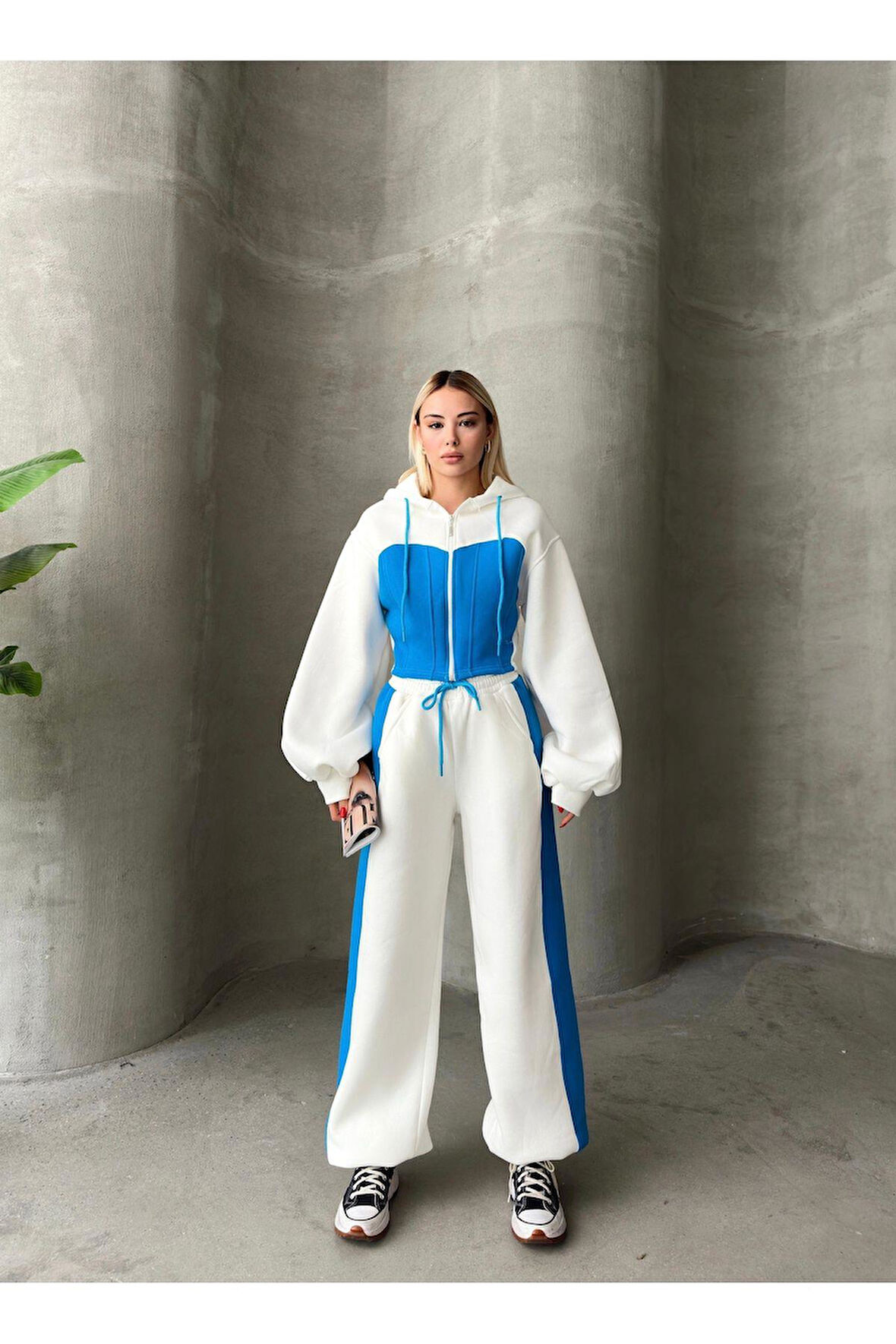 Bol Kesim 3 İplik Crop Hırka Eşofman Takımı