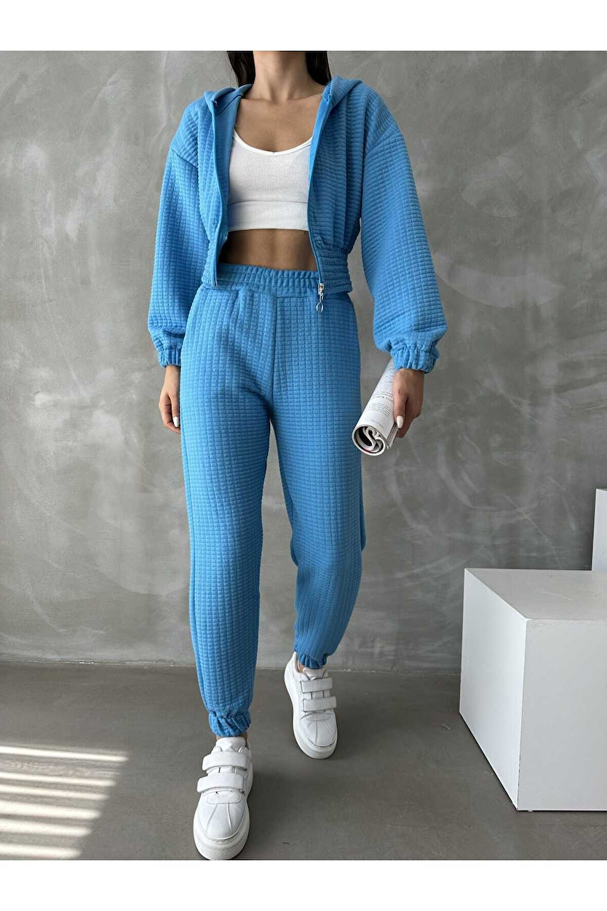 Kapitone Kapşonlu Fermuarlı Eşofman Takımı