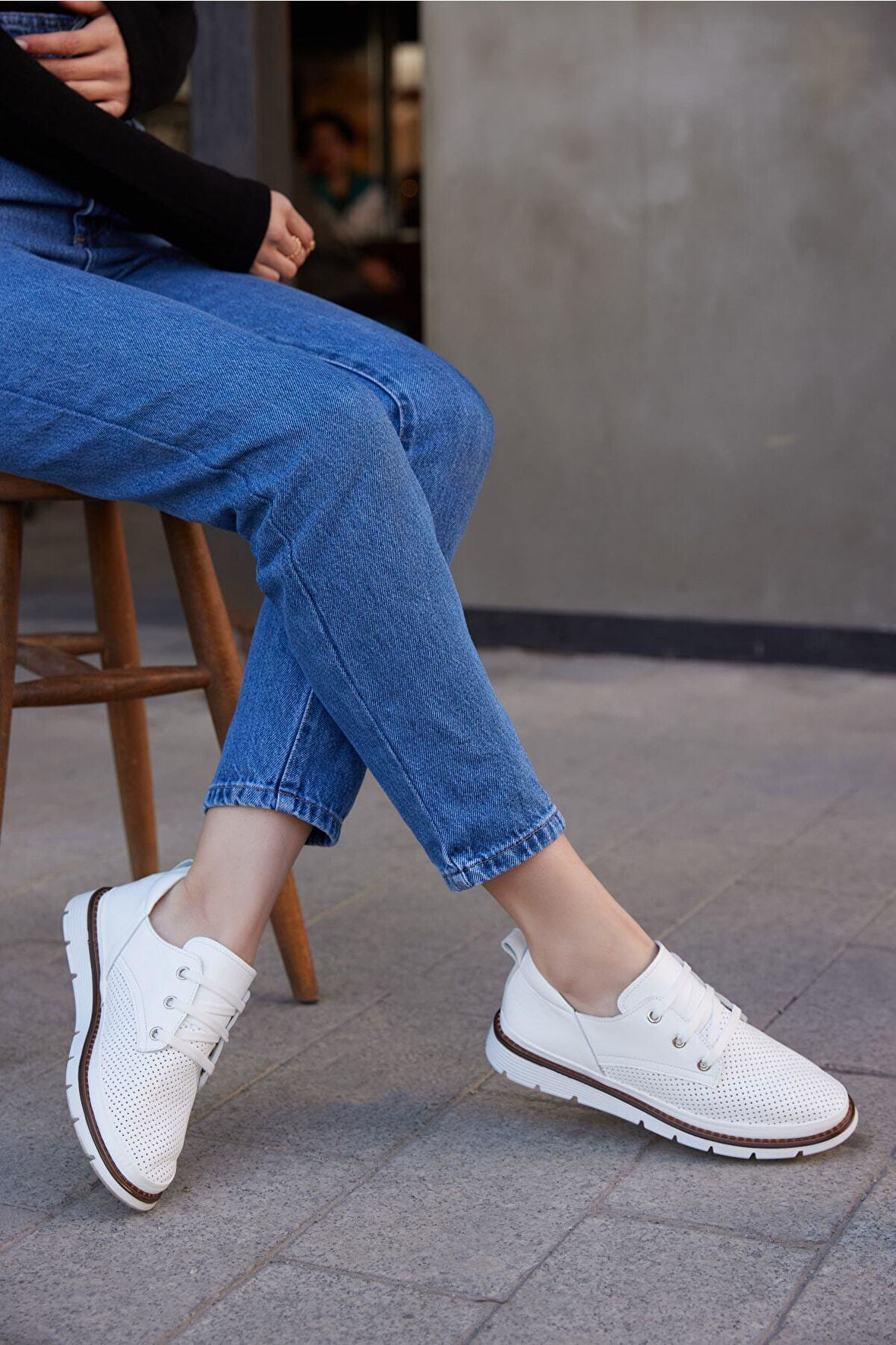 Kadın Yeşil Deri Sneaker Spor Ayakkabı