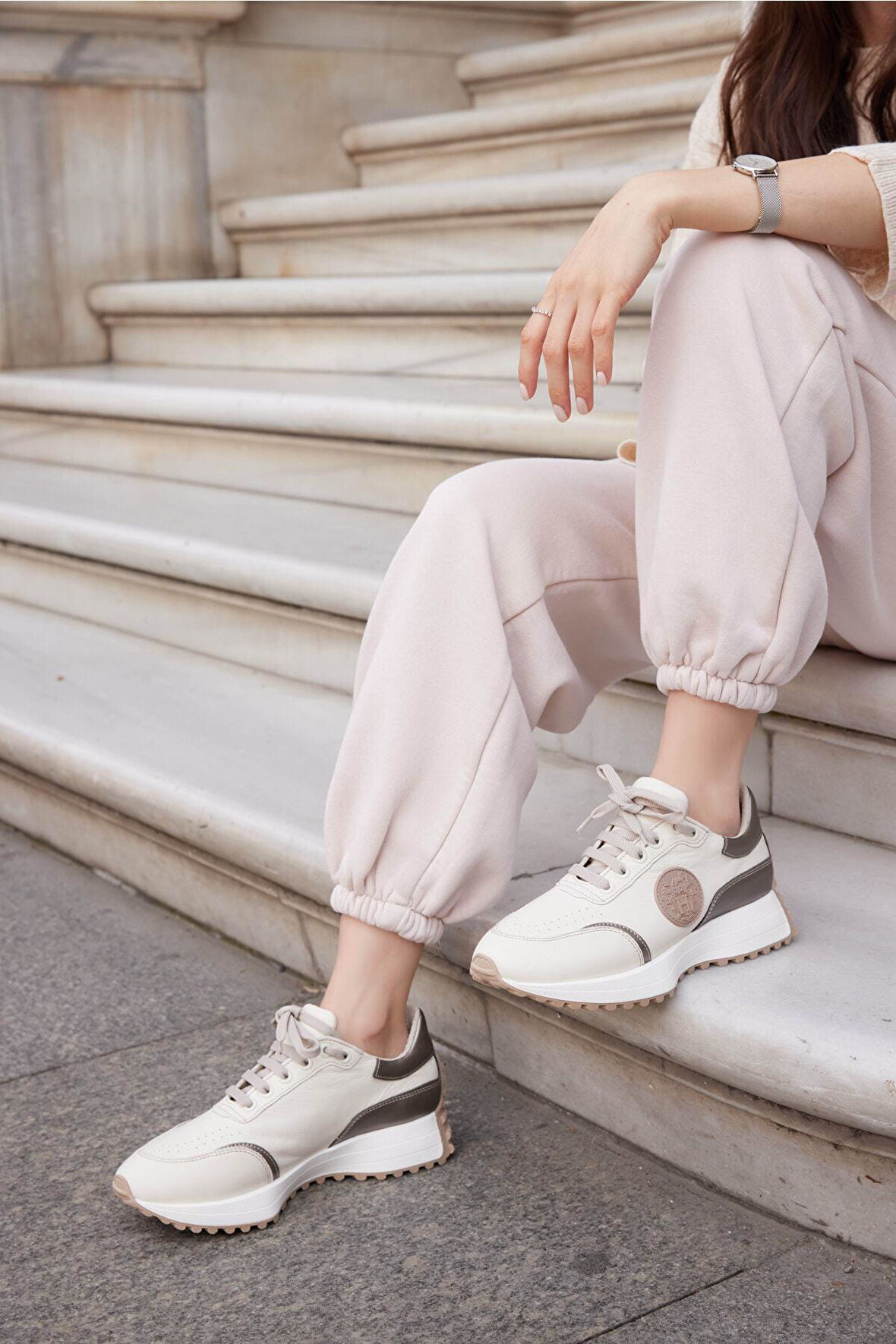 Kadın Deri Sneaker Krem