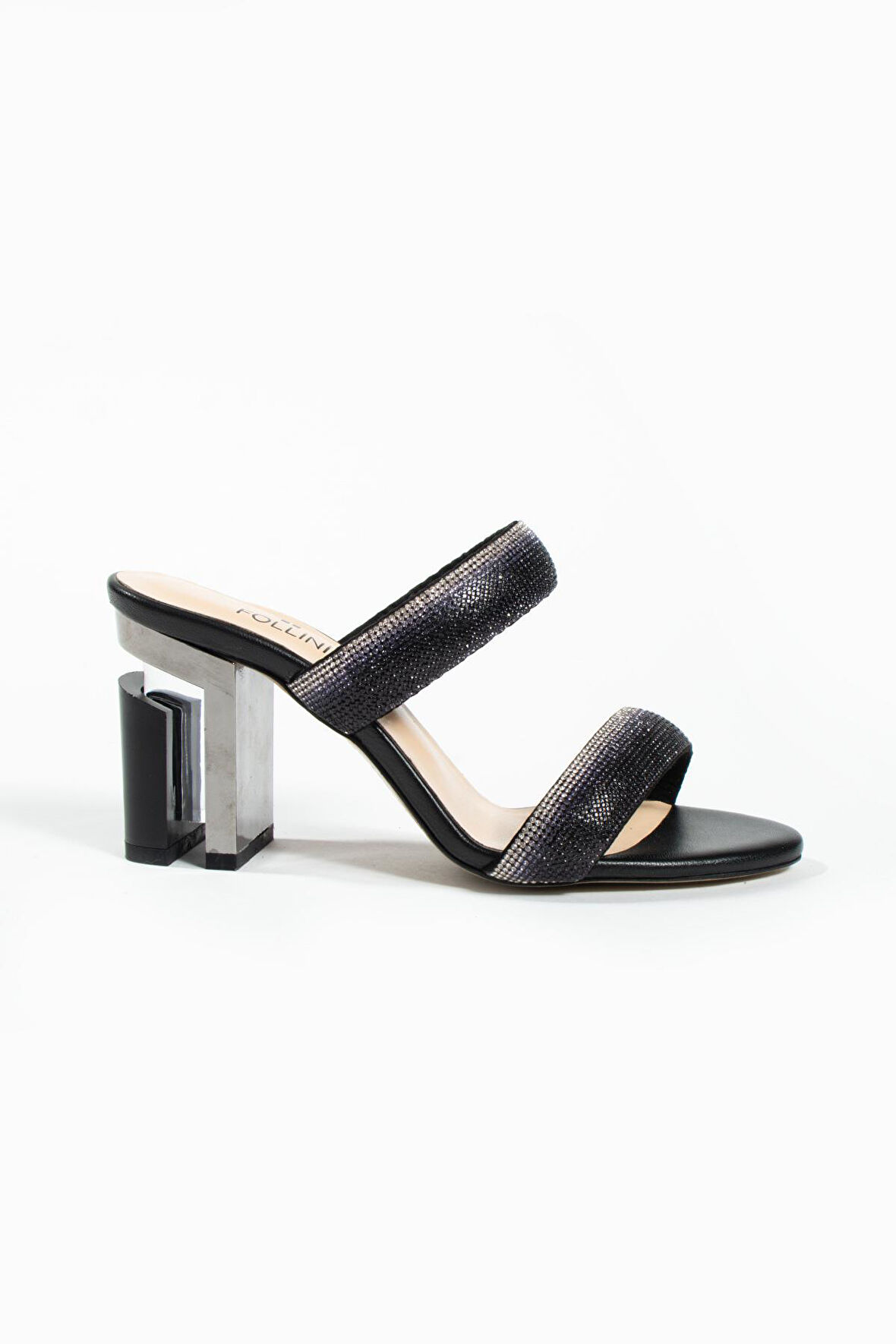 Kadın Hakiki Deri Taş Ve Topuk Detaylı Terlik Siyah