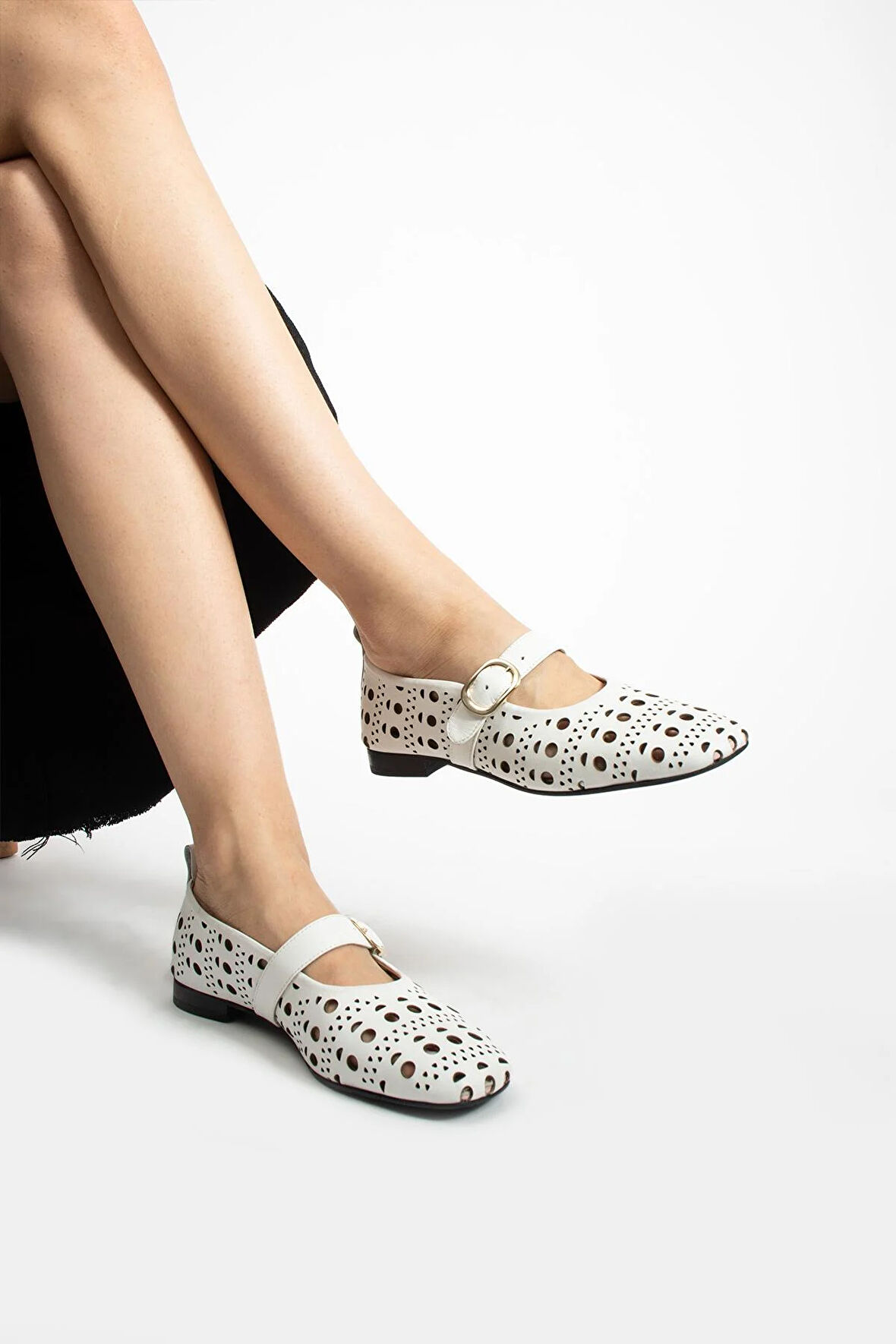 Kadın Hakiki Deri Babet Beyaz