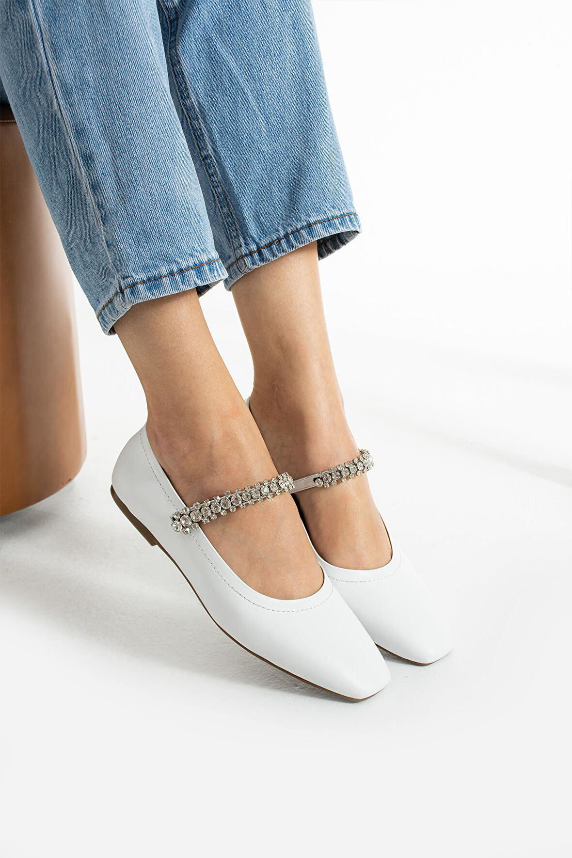 Kadın Hakiki Deri Babet Beyaz