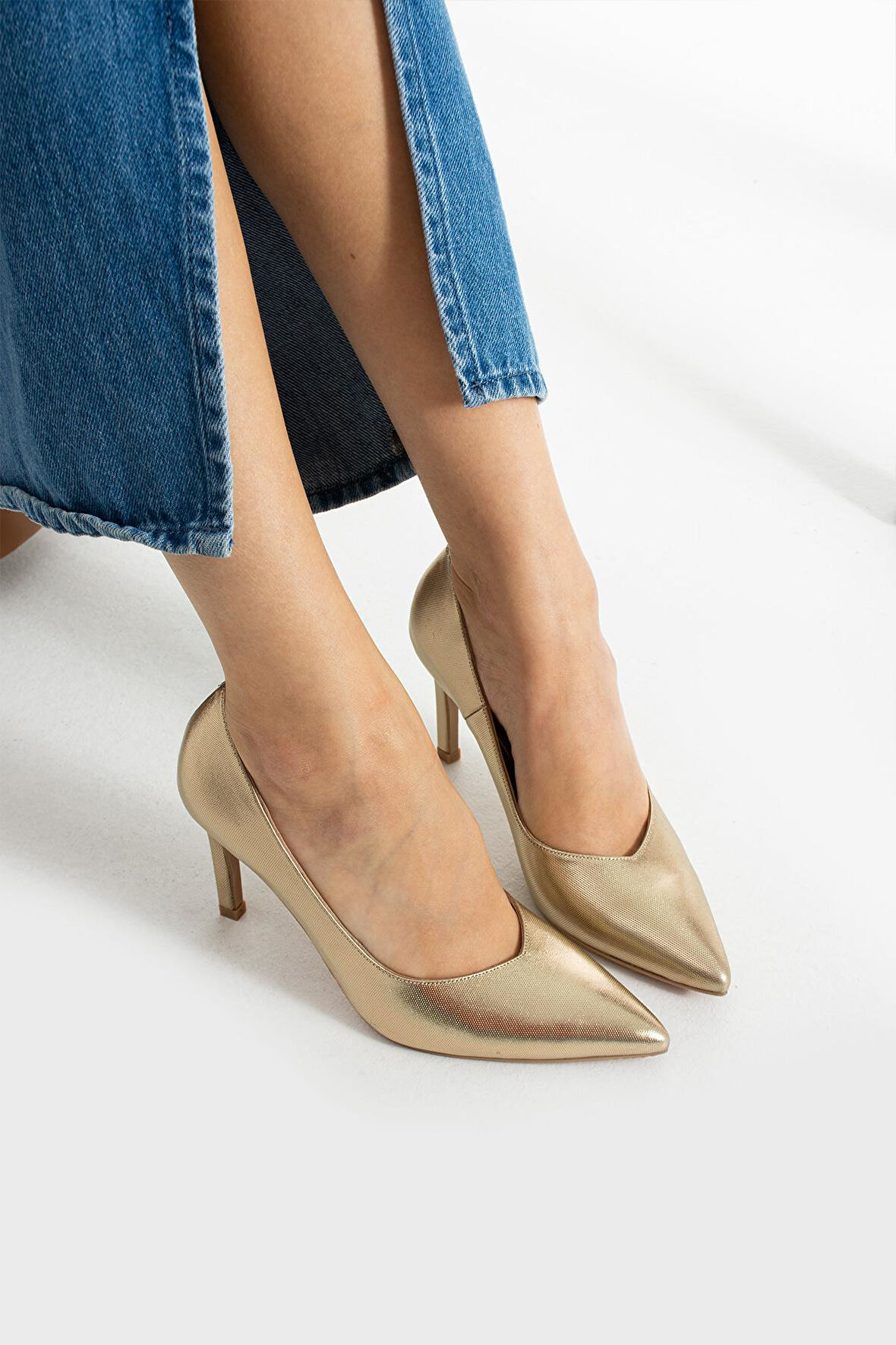 Kadın Hakiki Deri Stiletto Dore