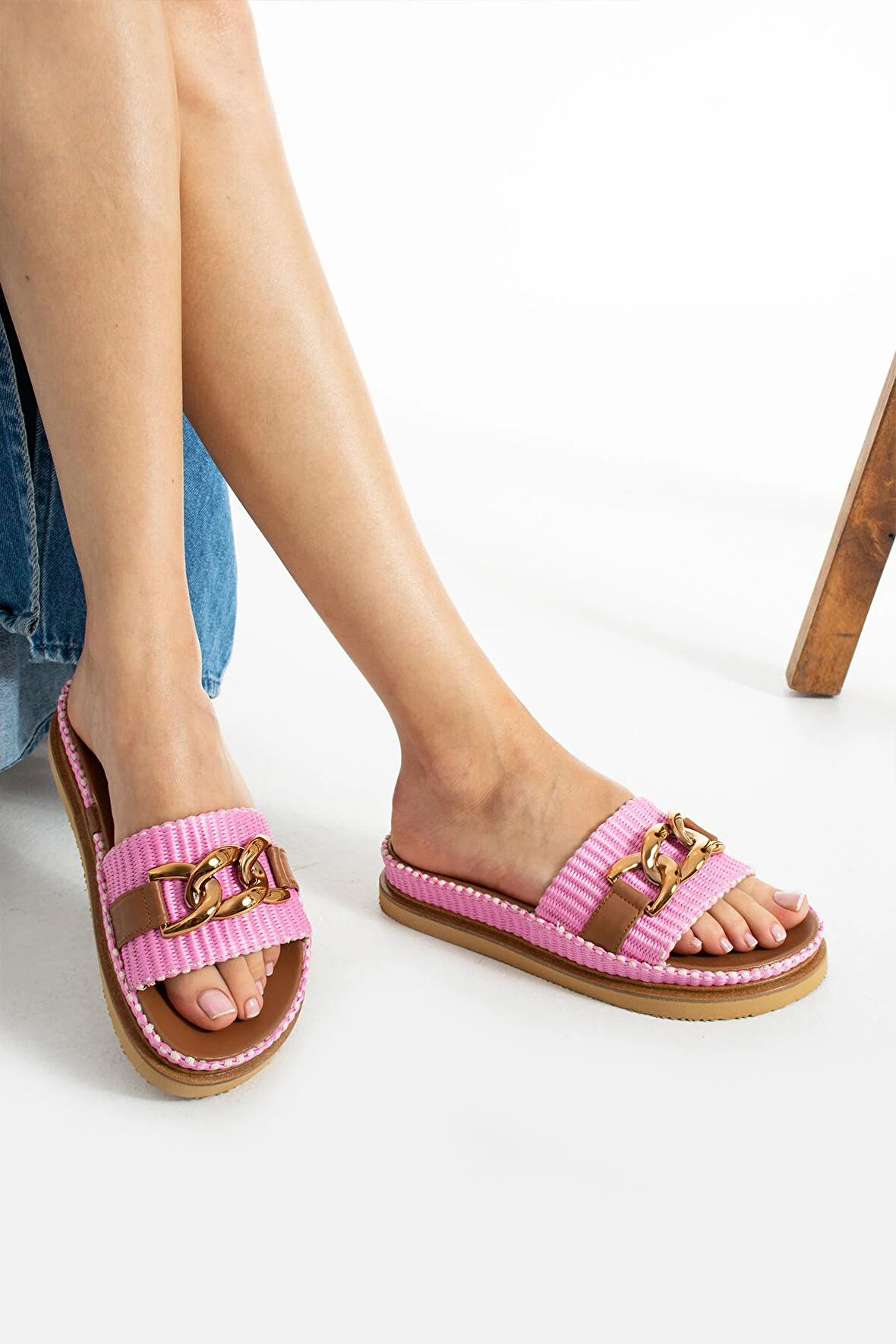 Kadın Hakiki Deri Terlik Pembe