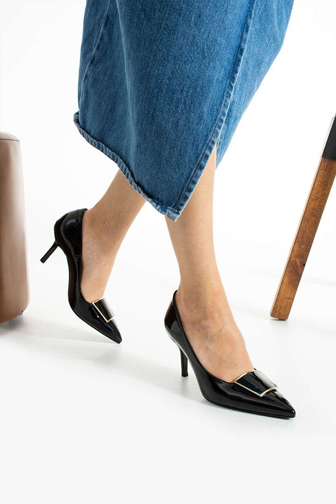 Kadın Hakiki Deri Stiletto Siyah