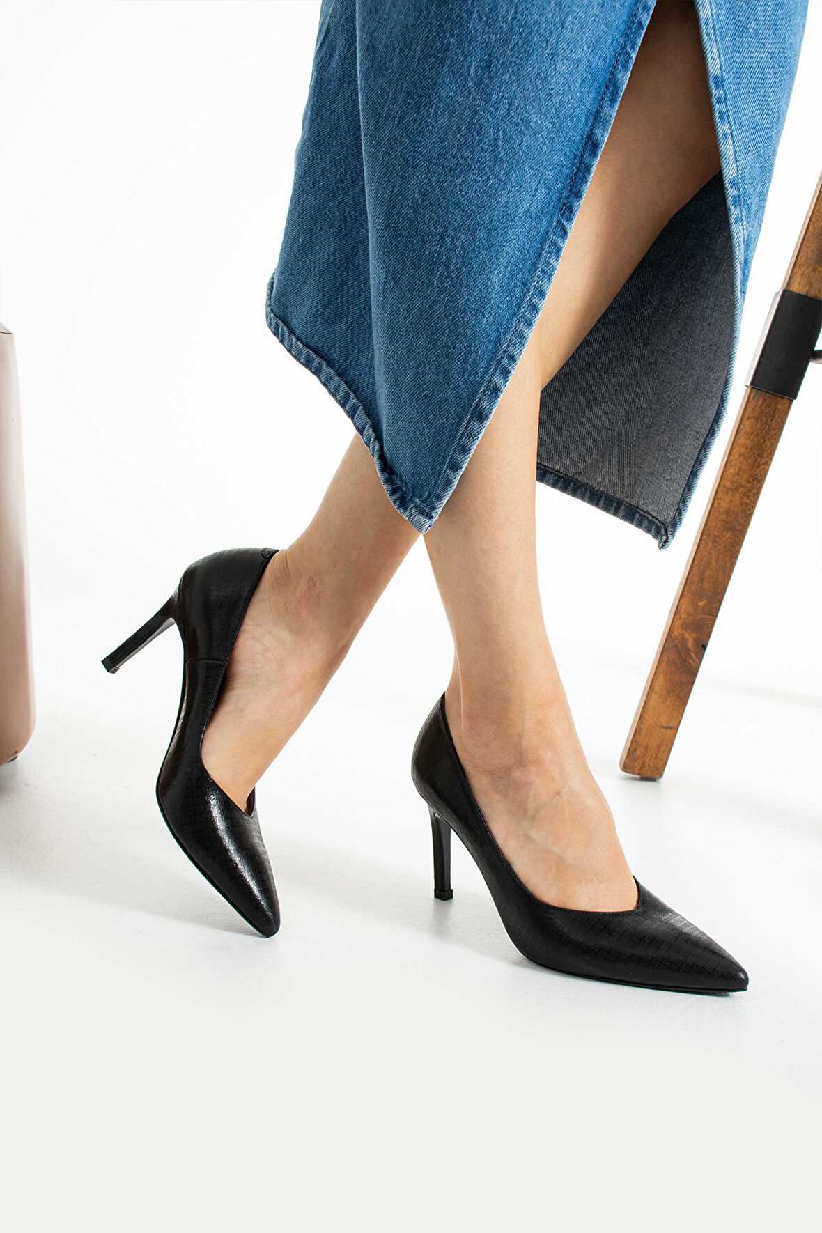 Kadın Hakiki Deri Stiletto Siyah