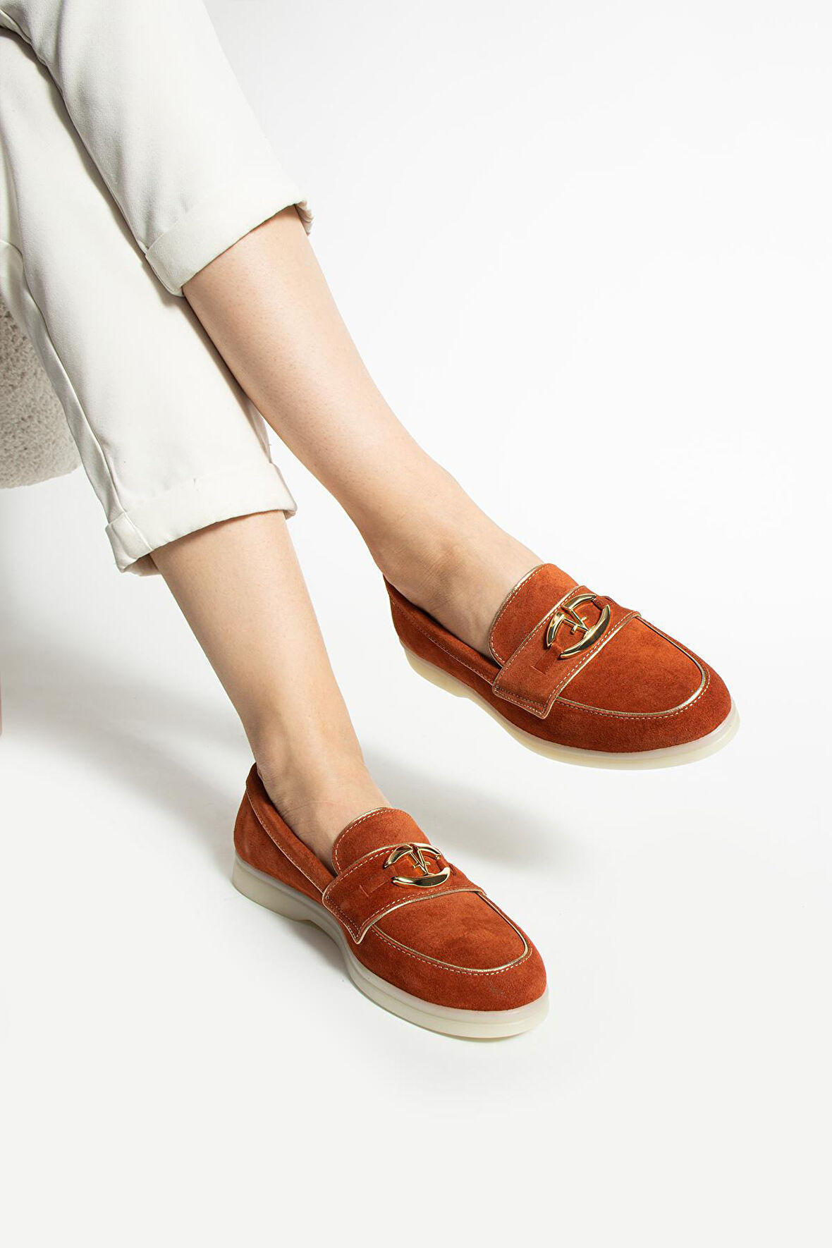 Kadın Hakiki Deri Babet Turuncu