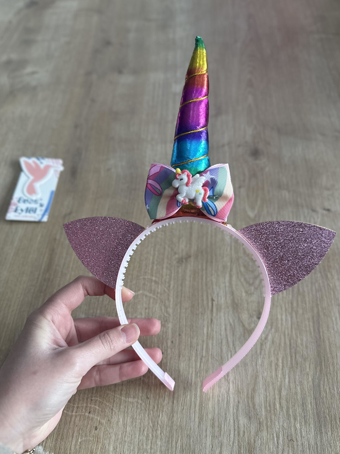 Pembe Unicorn Kulaklı Kız Çocuk Tacı