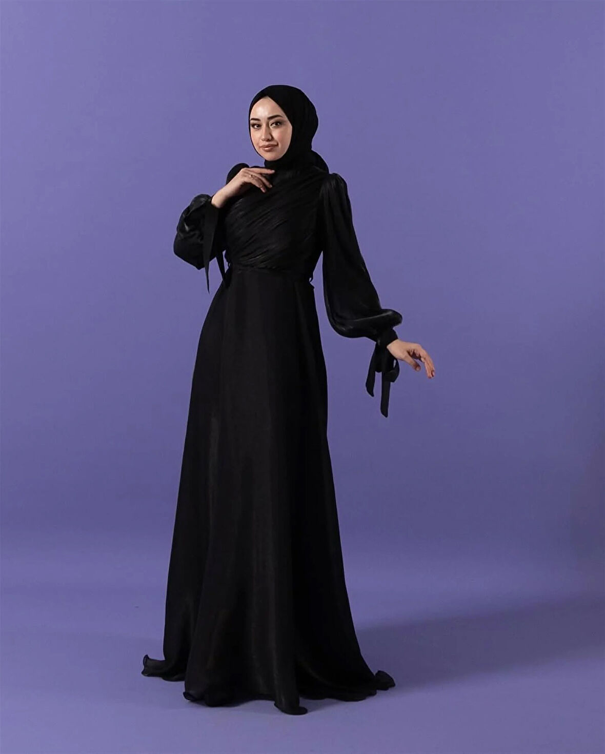 3023 Kuşaklı Gögüs Drape Şifon Elbise