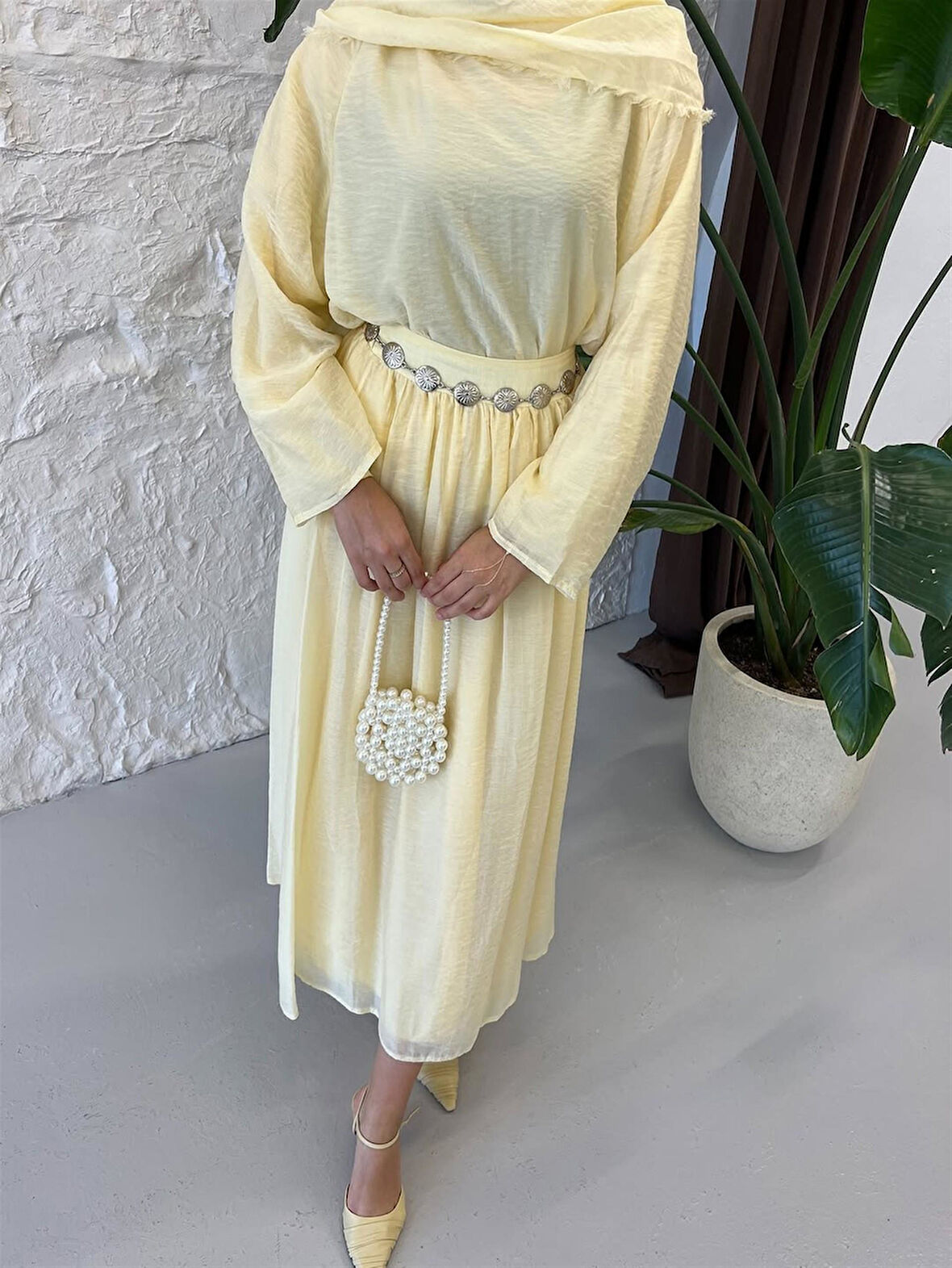 PR763 Şal Yaka Etekli Tencel Takım