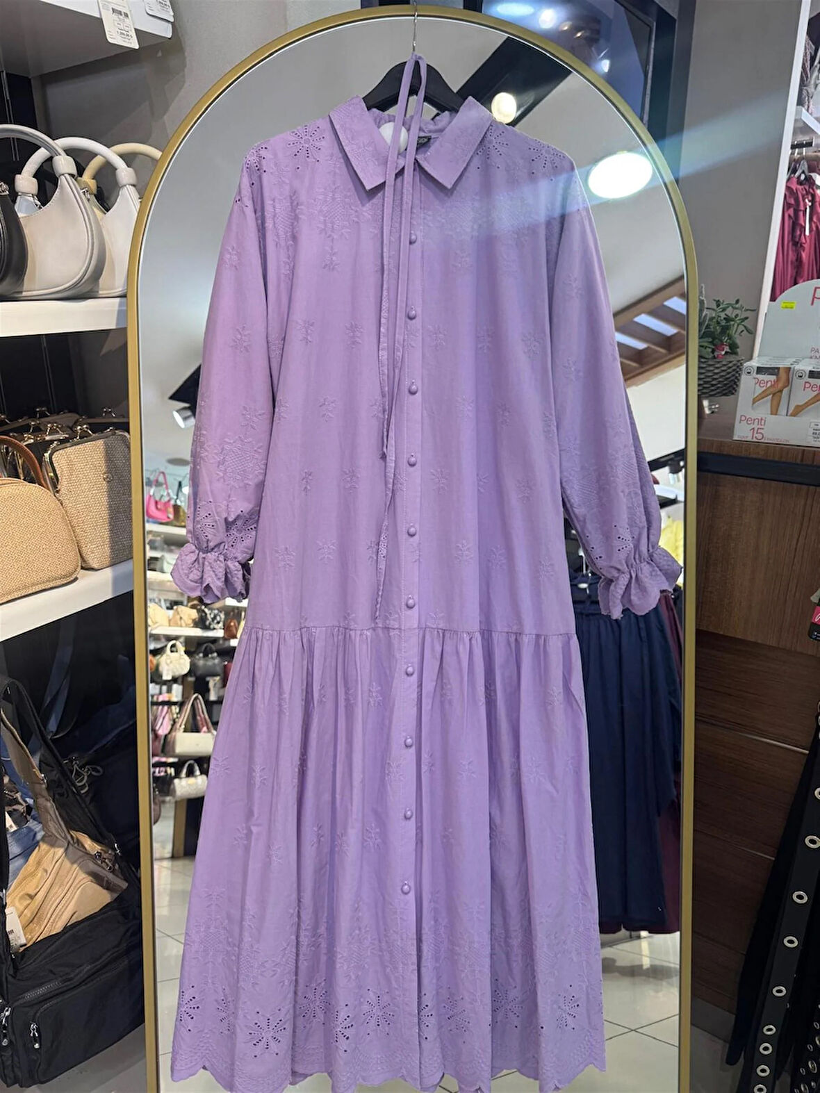 006 Gömlek Yaka Kol Ucu Lastikli Sulu Fisto Elbise