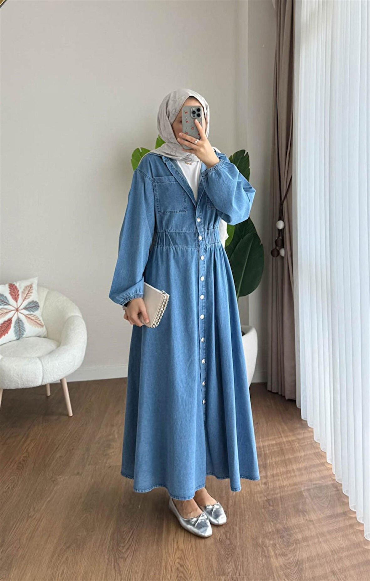 Y-03 Beli Kalın Lastikli Gömlek Yaka Kot Elbise