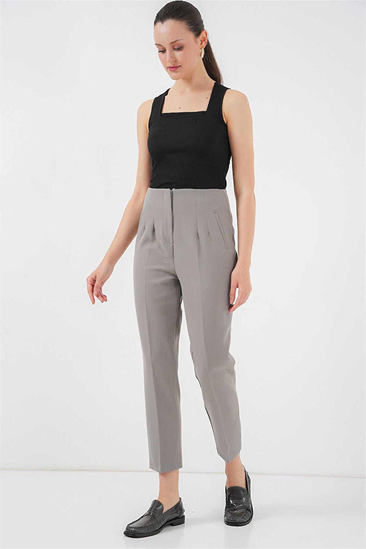 6650 Zara Model Kemersiz Poliviscon Pantolon