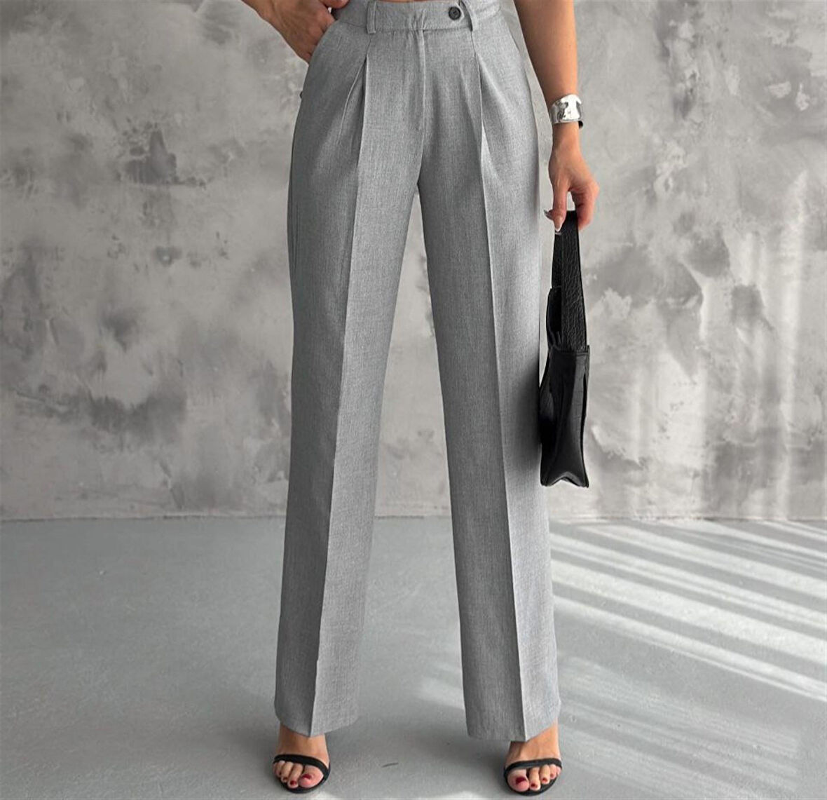 6046 Kemeri Dilli Çift Düğmeli Palazzo Kumaş Pantolon