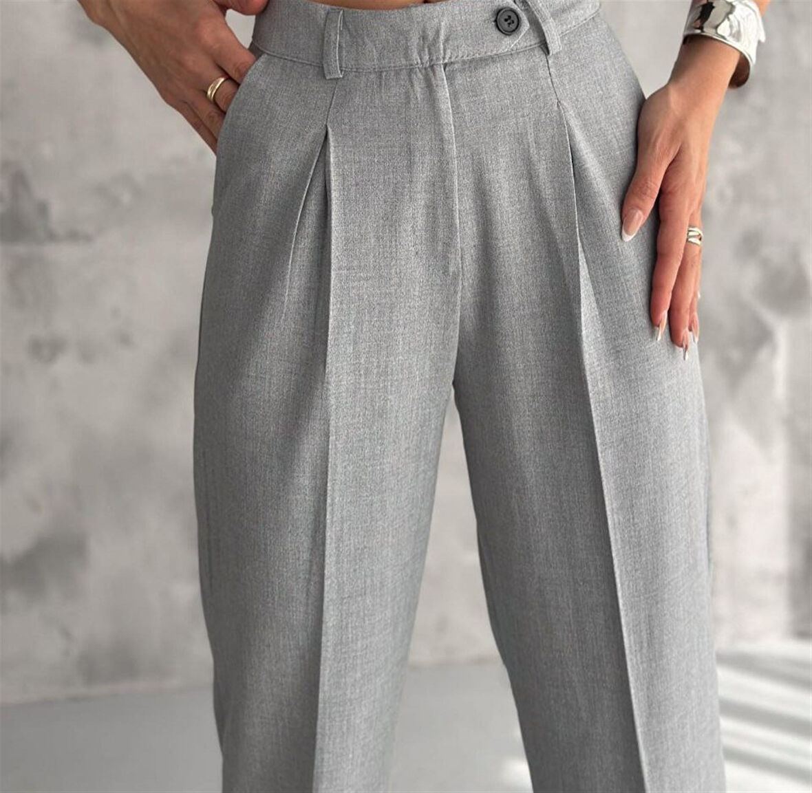 6046 Kemeri Dilli Çift Düğmeli Palazzo Kumaş Pantolon