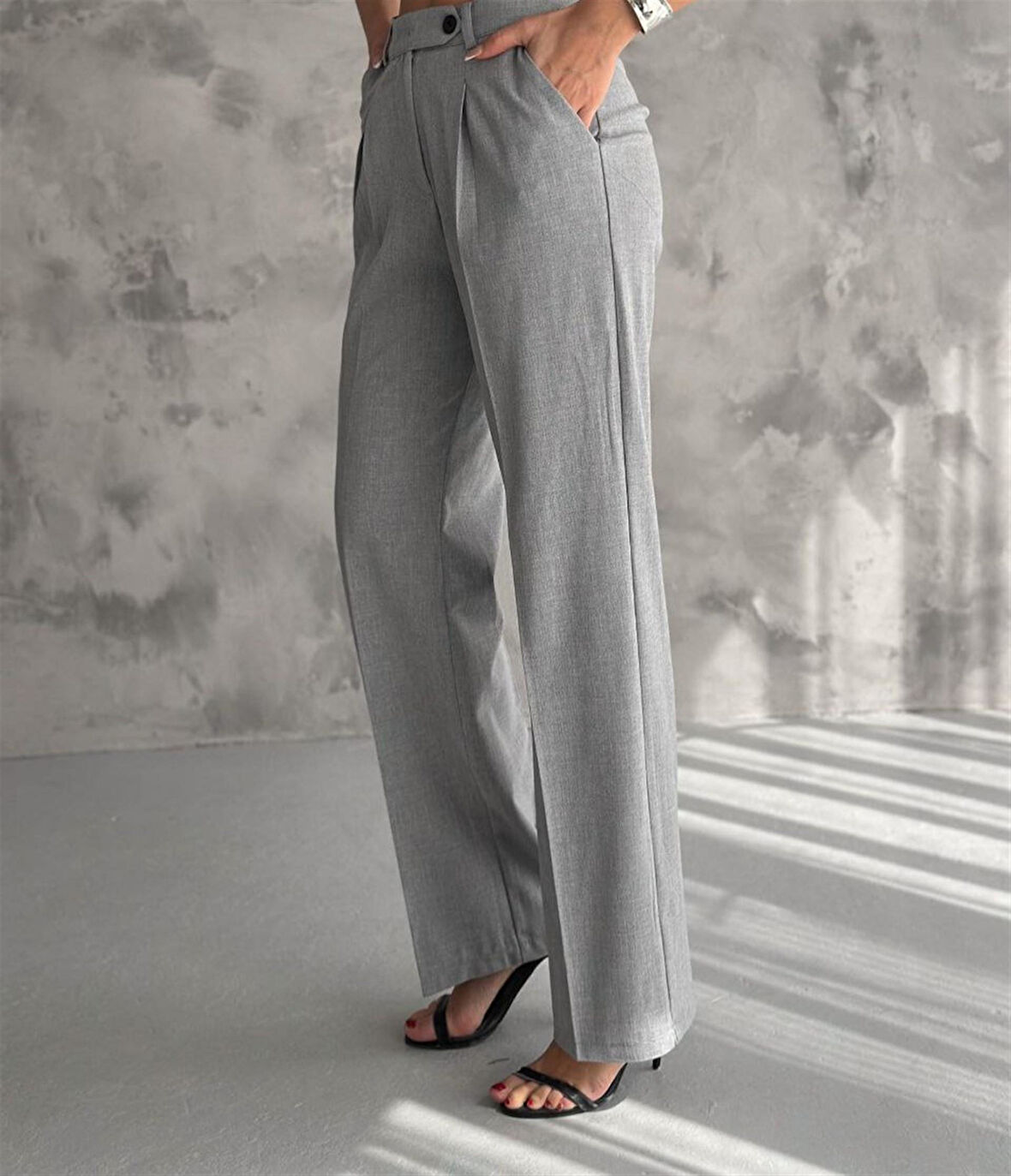 6046 Kemeri Dilli Çift Düğmeli Palazzo Kumaş Pantolon