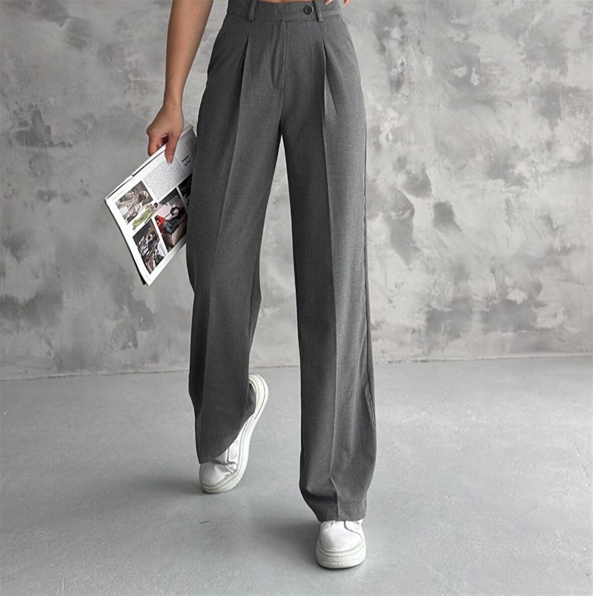 6046 Kemeri Dilli Çift Düğmeli Palazzo Kumaş Pantolon