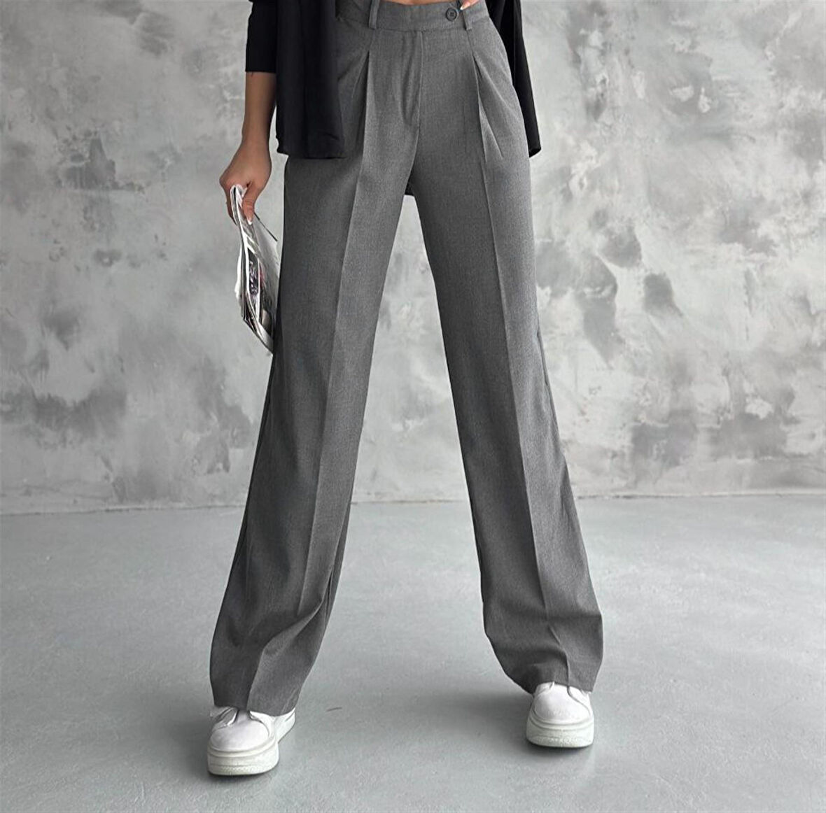 6046 Kemeri Dilli Çift Düğmeli Palazzo Kumaş Pantolon