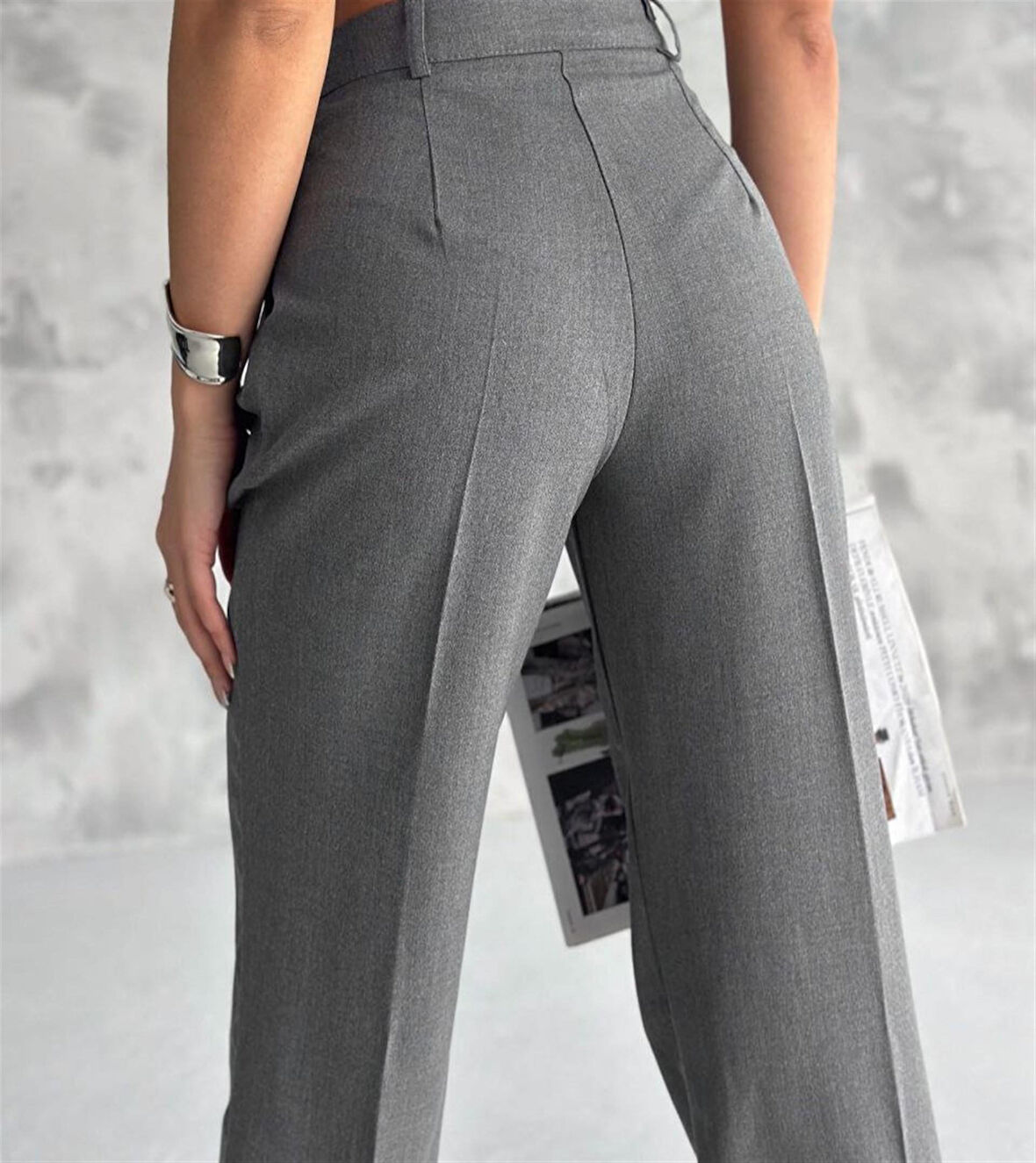 6046 Kemeri Dilli Çift Düğmeli Palazzo Kumaş Pantolon