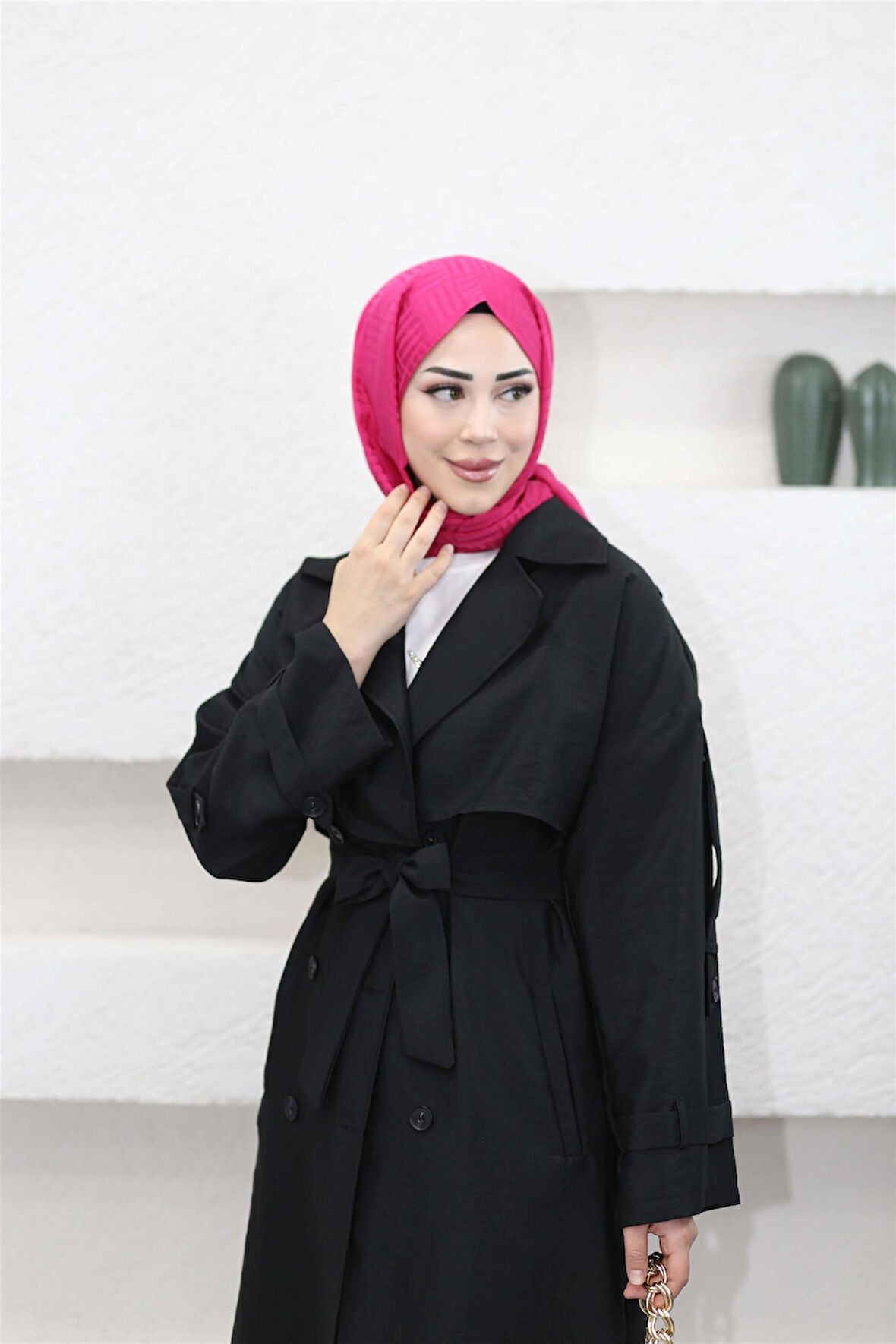 4175 Şal Yaka Apoletli Kuşaklı Aerobin Astarlı Trençkot