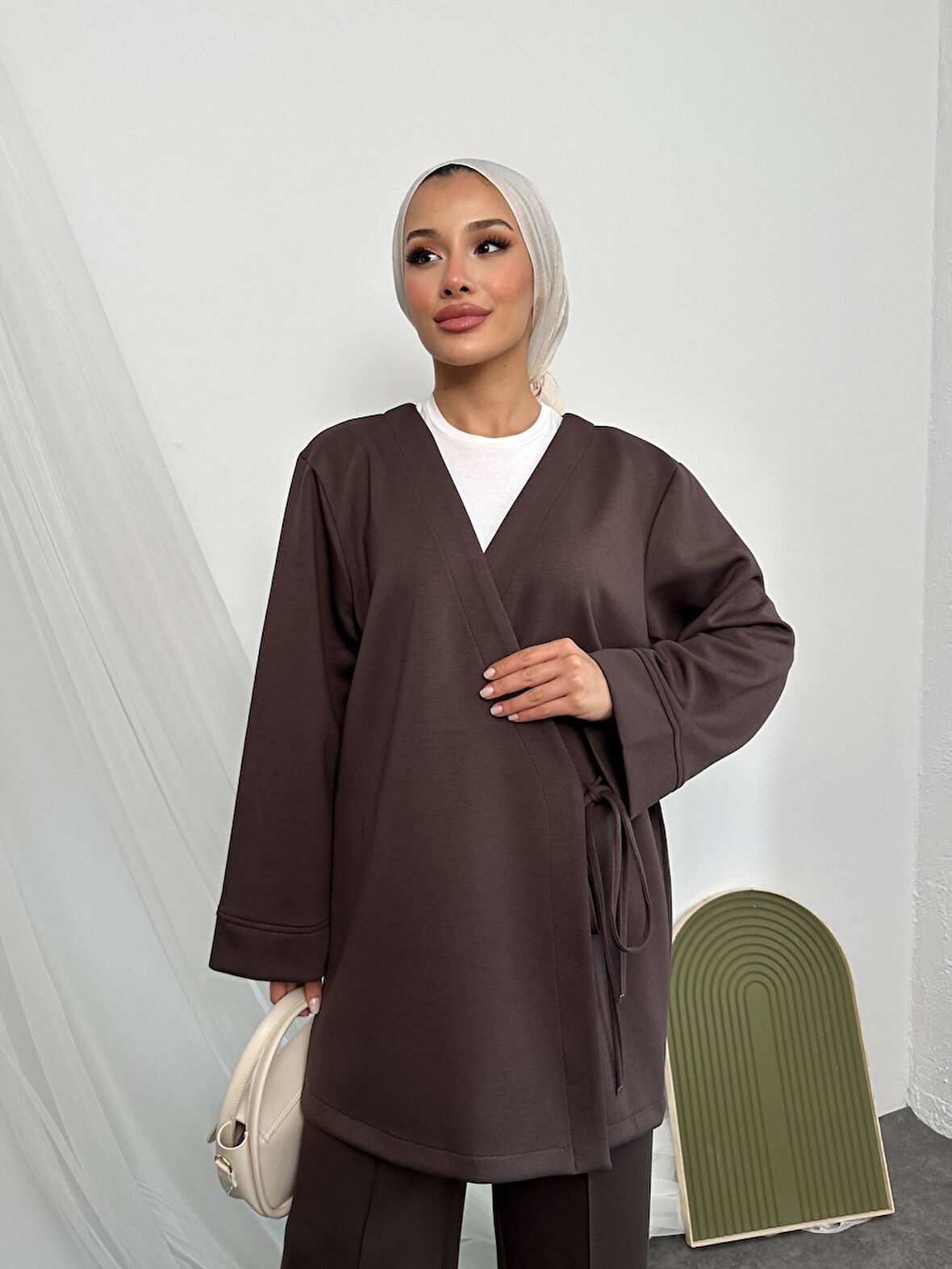 2622 Pantolonu Çımalı Üstü Yan Bağlamalı Kimono Takım