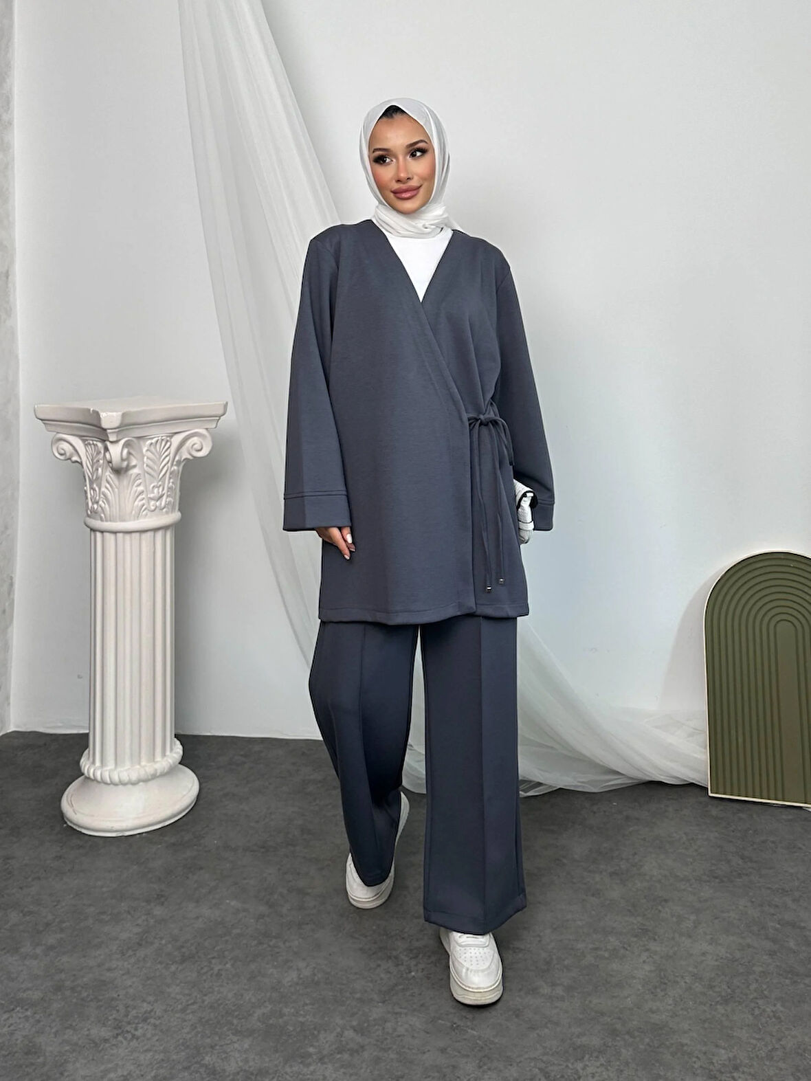 2622 Pantolonu Çımalı Üstü Yan Bağlamalı Kimono Takım