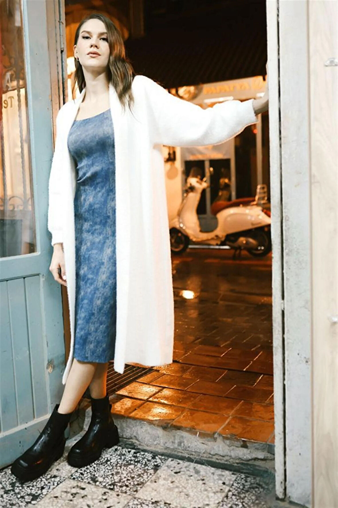 92476 Şal Yaka Düşük Omuz Sakal Kumaş Hırka