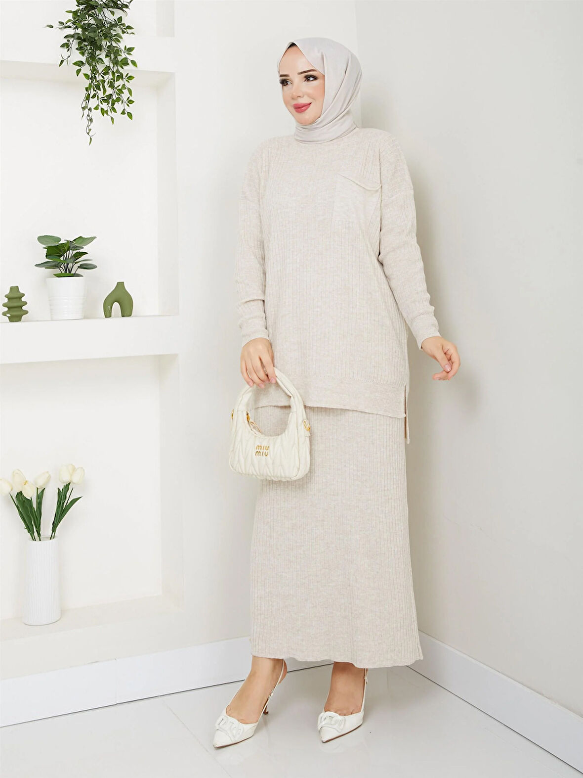 3402 Tek Cepli Fitilli Etekli Triko Takım