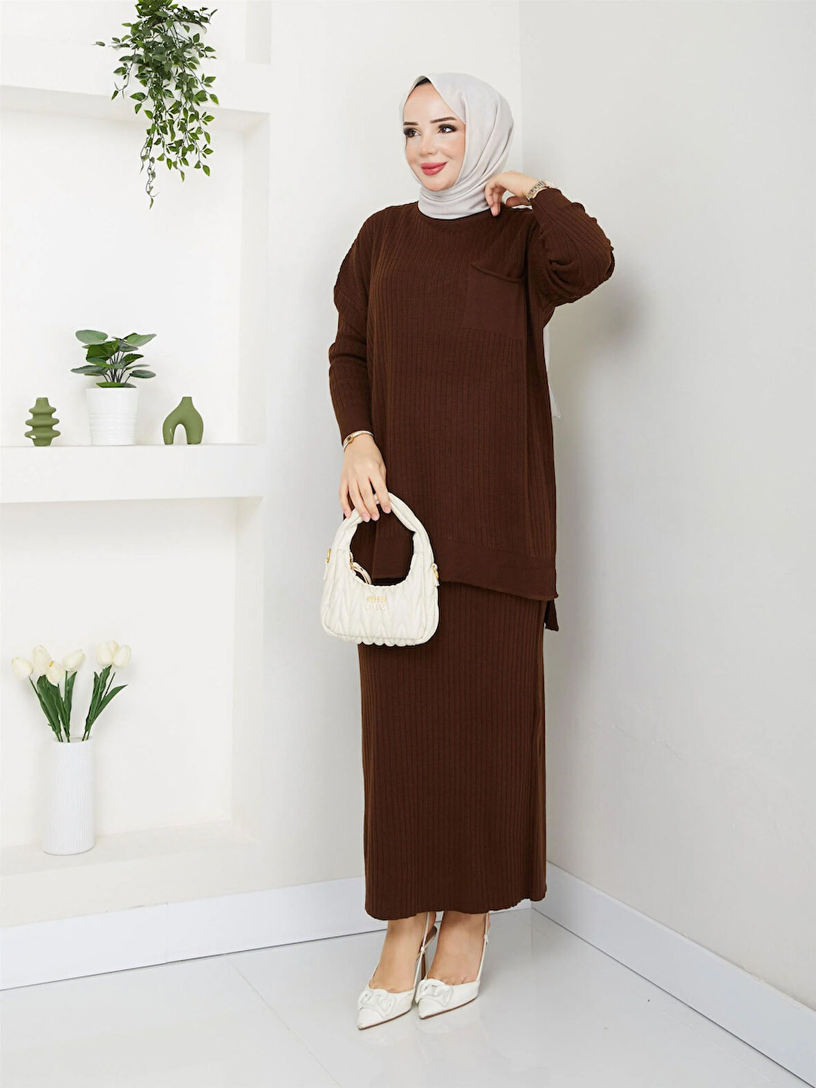 3402 Tek Cepli Fitilli Etekli Triko Takım