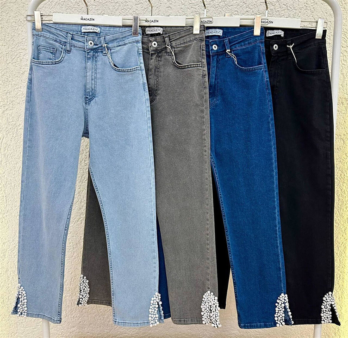 2774 Paçası Taş İnci Detaylı Kot Pantolon