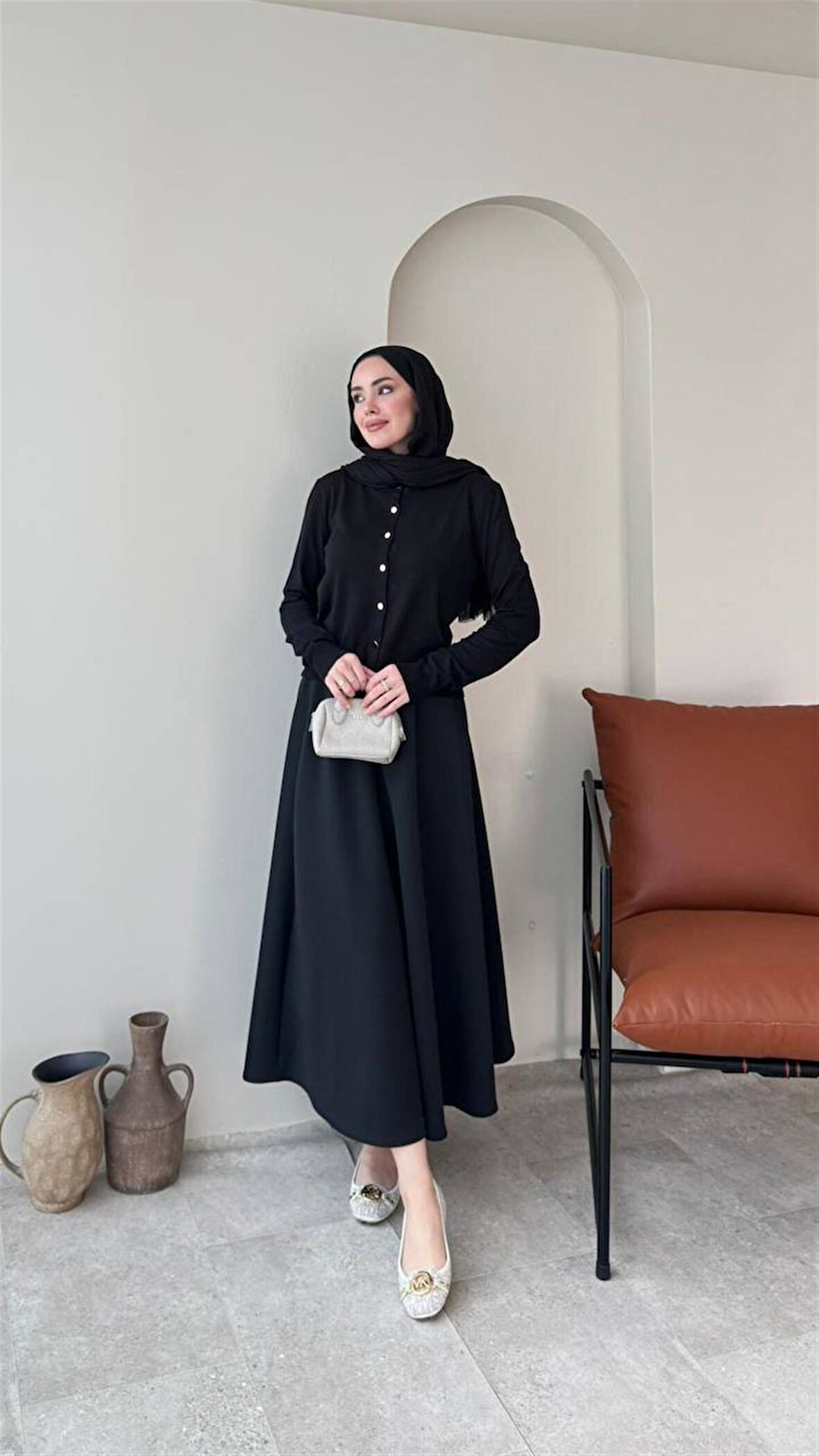 7056 Beli Lastikli Scuba Kumaş Etek