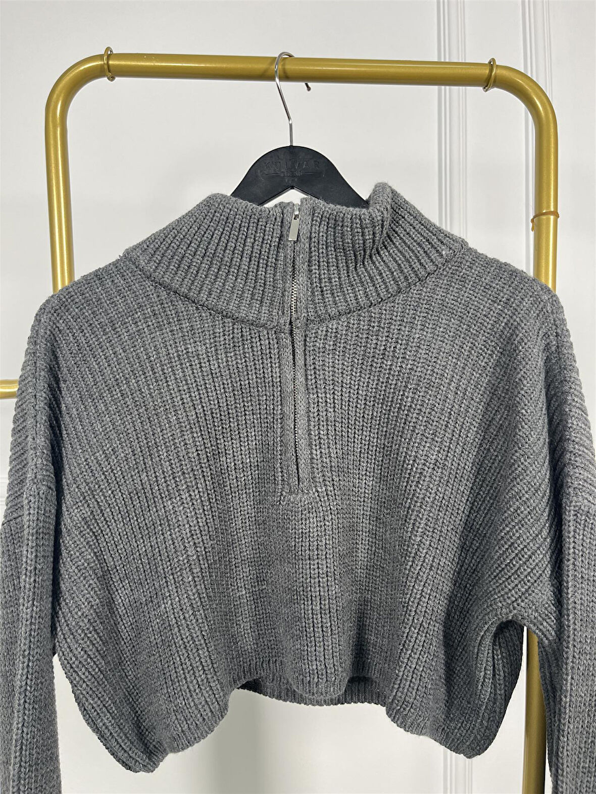 6752 Yarım Fermuarlı Boncuk Örme Triko Kazak