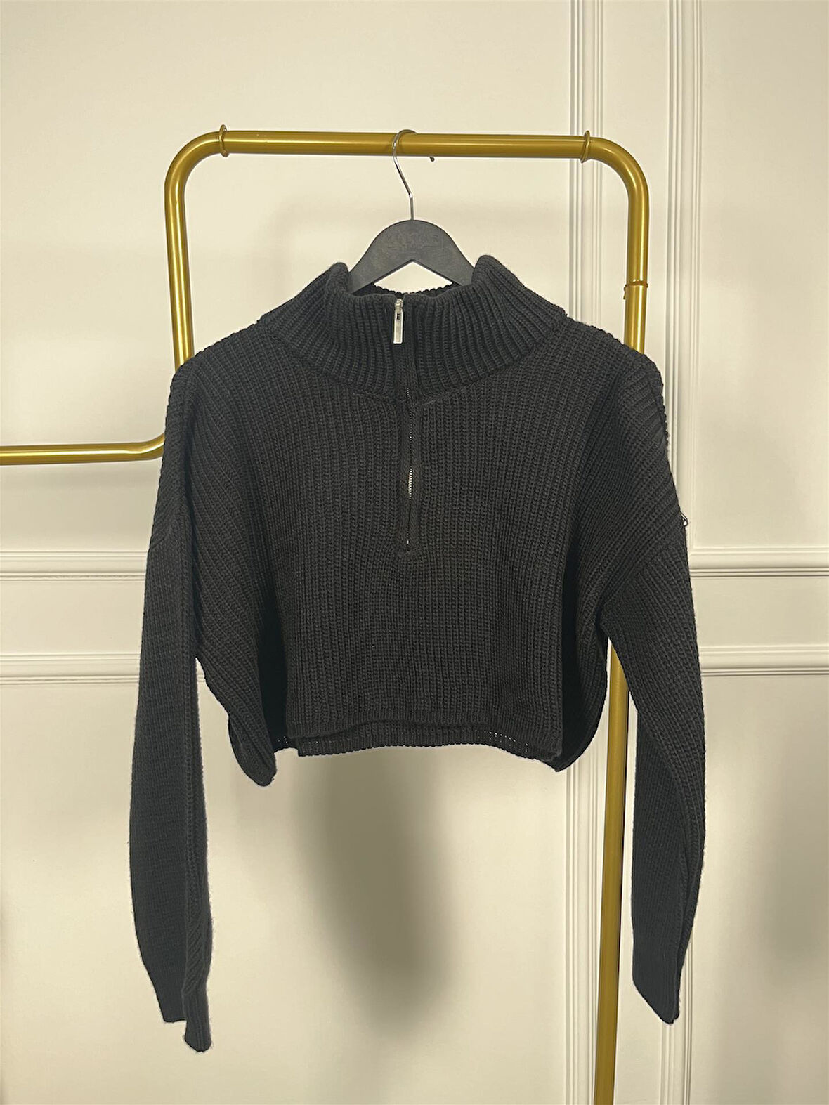 6752 Yarım Fermuarlı Boncuk Örme Triko Kazak