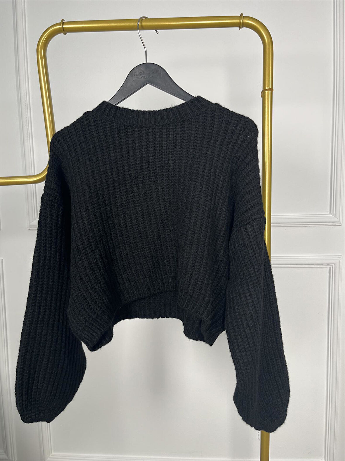 E-199 Bisiklet Yaka Balon Kol Boncuk Örme Triko Kazak