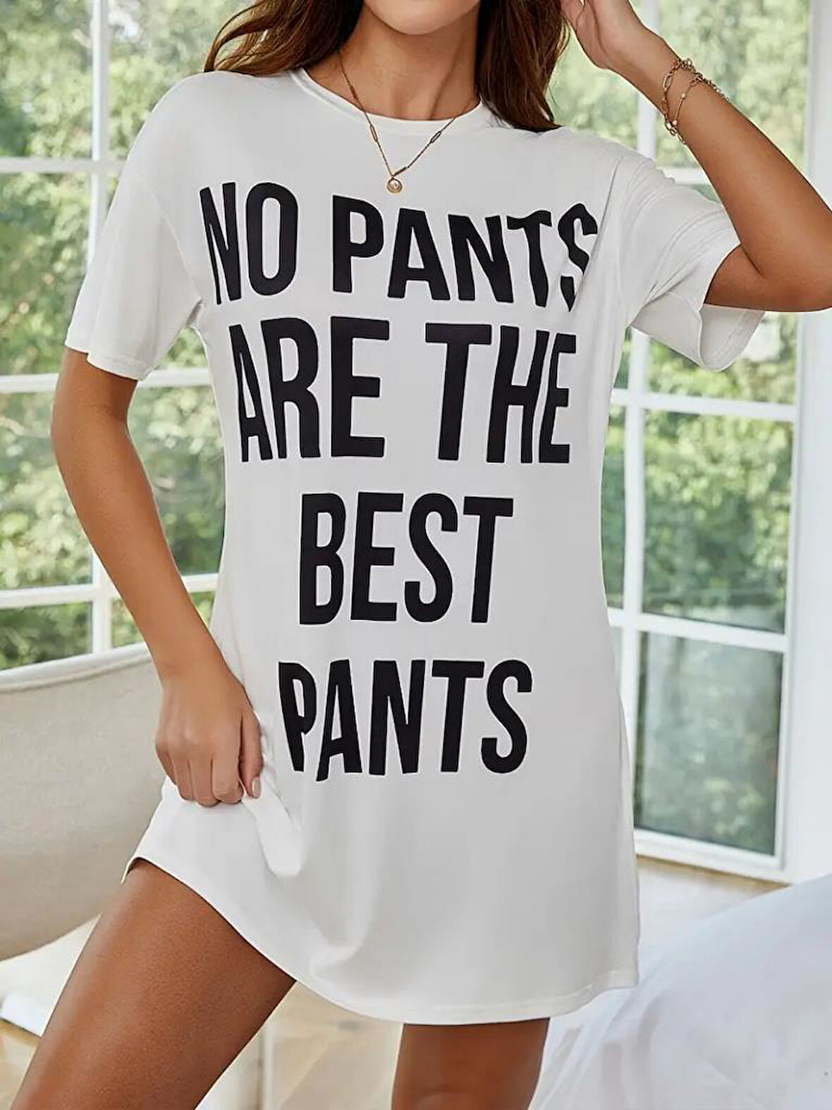 Kadın Kısa Kollu Yazı Baskılı Basic Mini Elbise