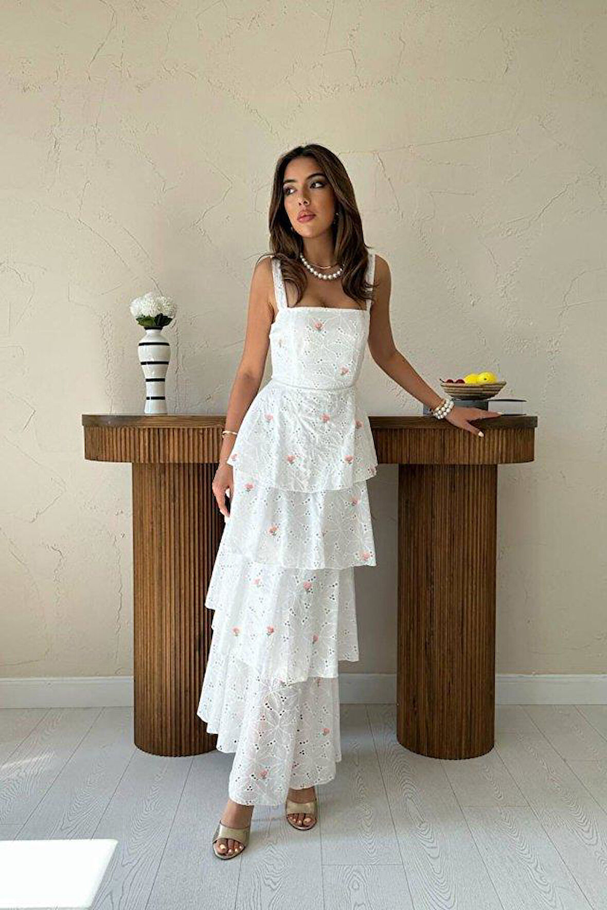 Pembe Kat Kat Arkası Bağlamalı Elbise