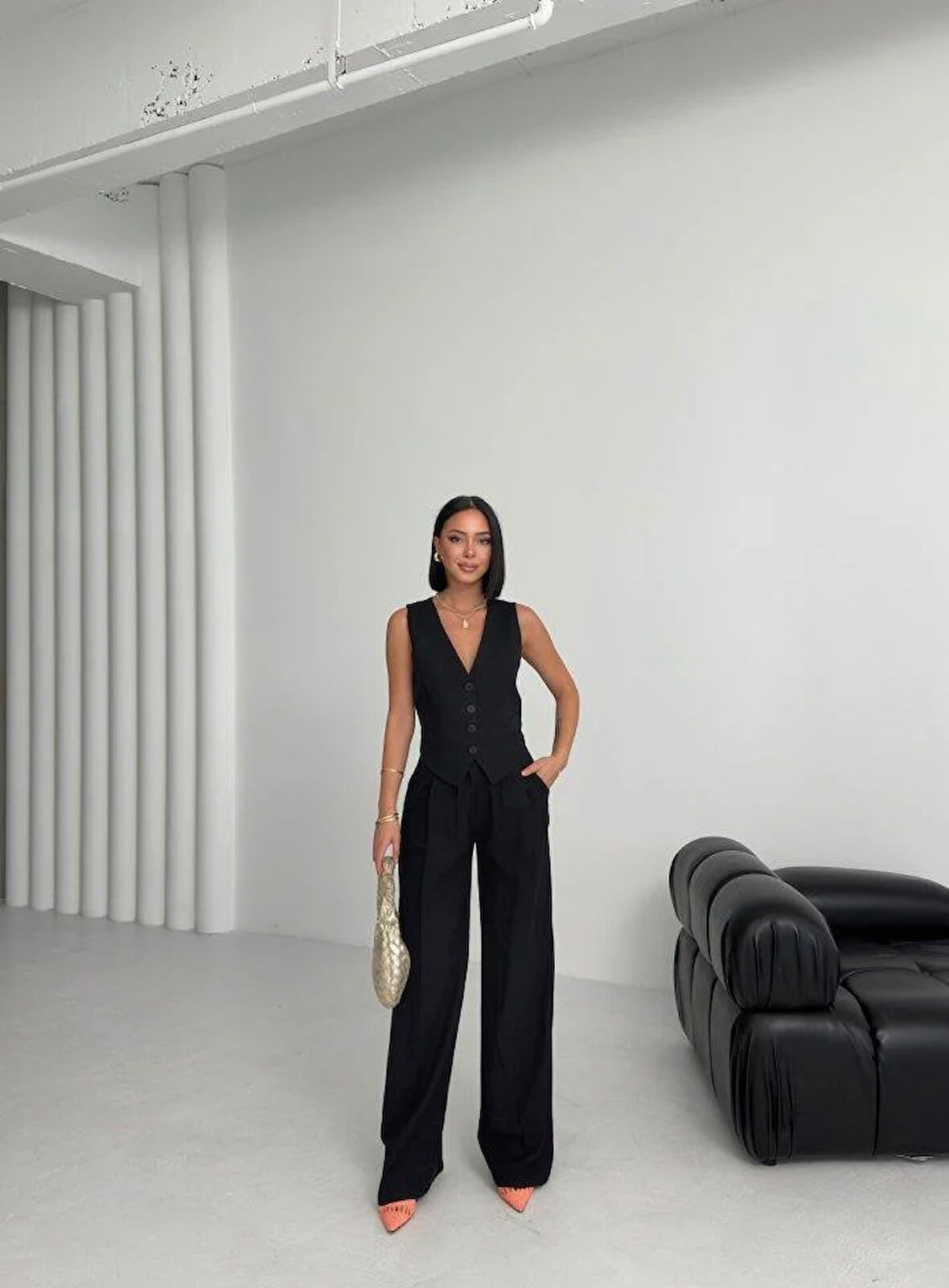 Keten Sirti Çapraz Geçi̇şli̇ Cepken Pantolon Takim